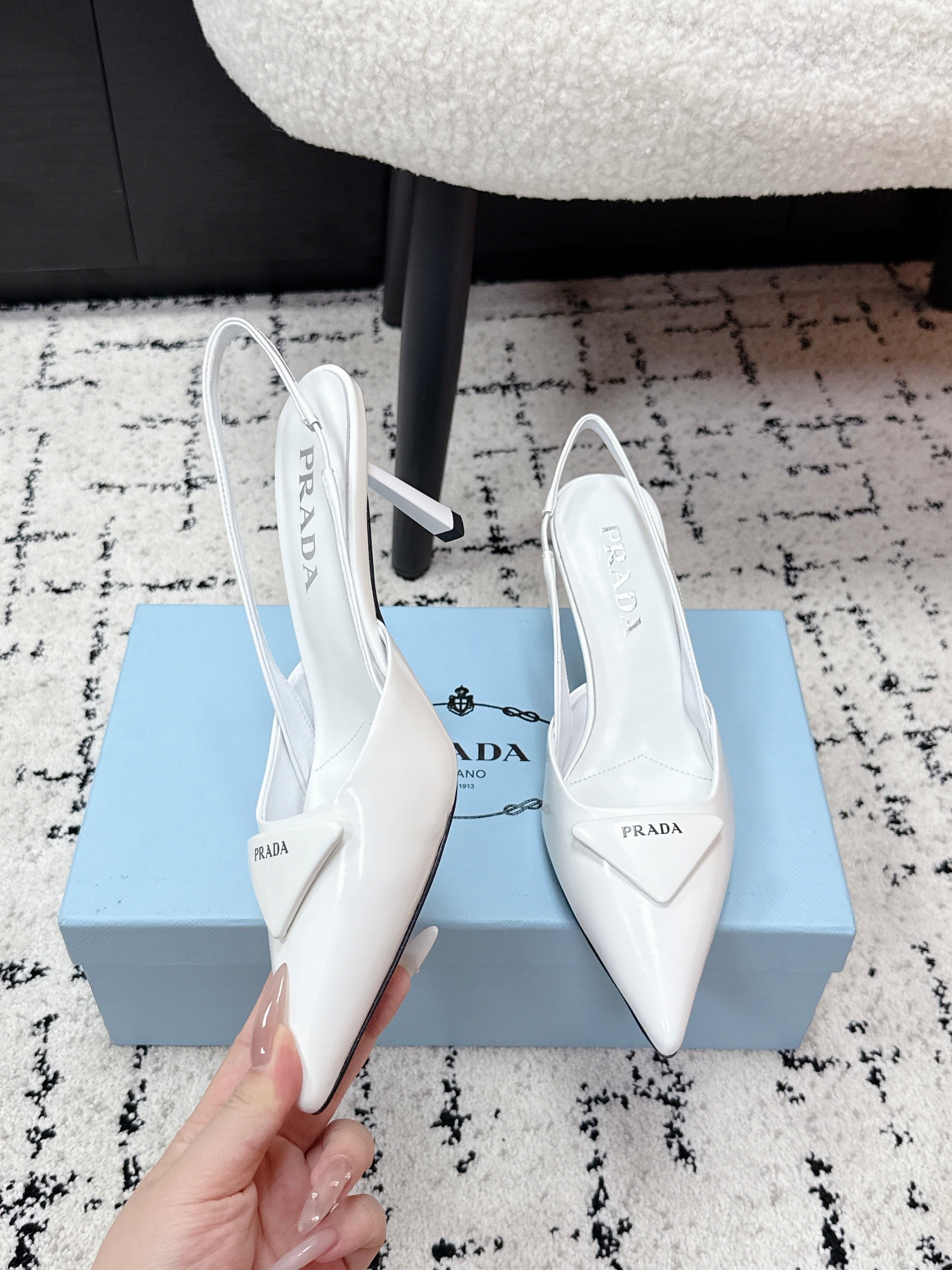 Prada Triangle Slingback Pump in Patent Calfskin