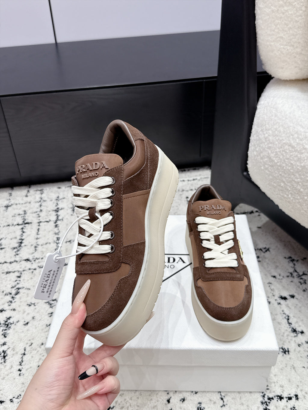Prada Downtown Bold Re-Nylon And Suede Sneakers