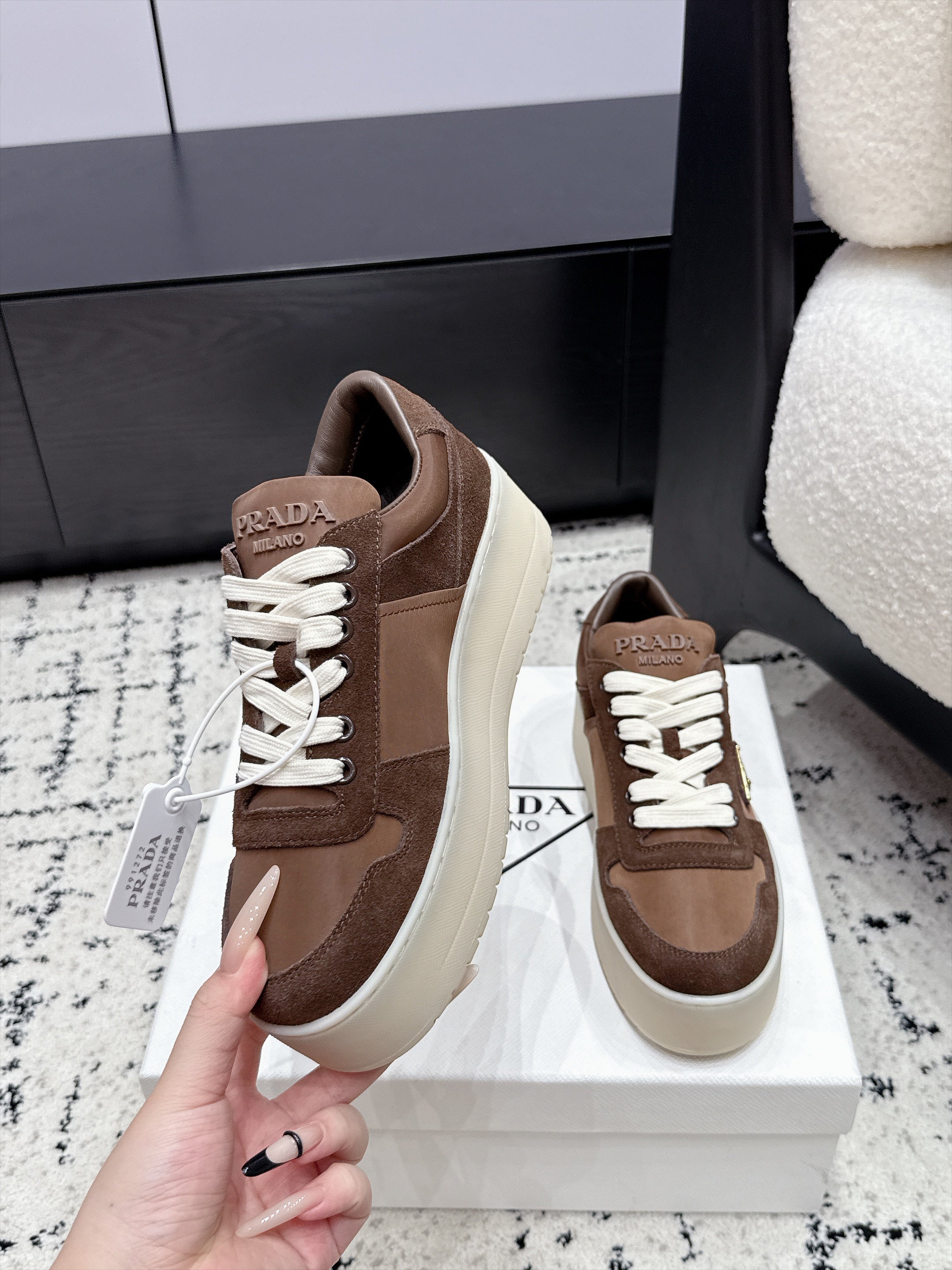 Prada Downtown Bold Re-Nylon And Suede Sneakers