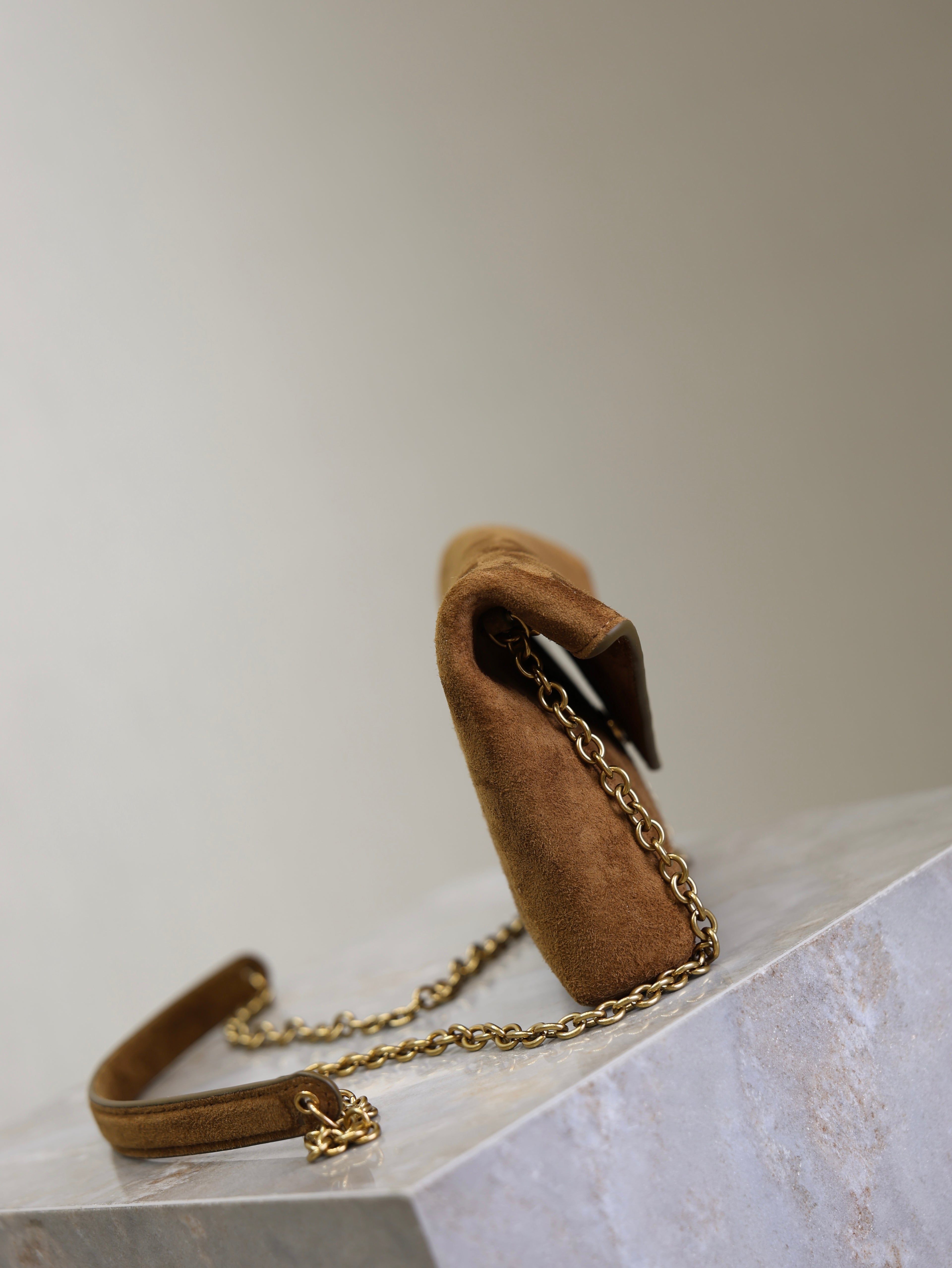 Saint Laurent Cassandre Small Chain Pouch In Suede