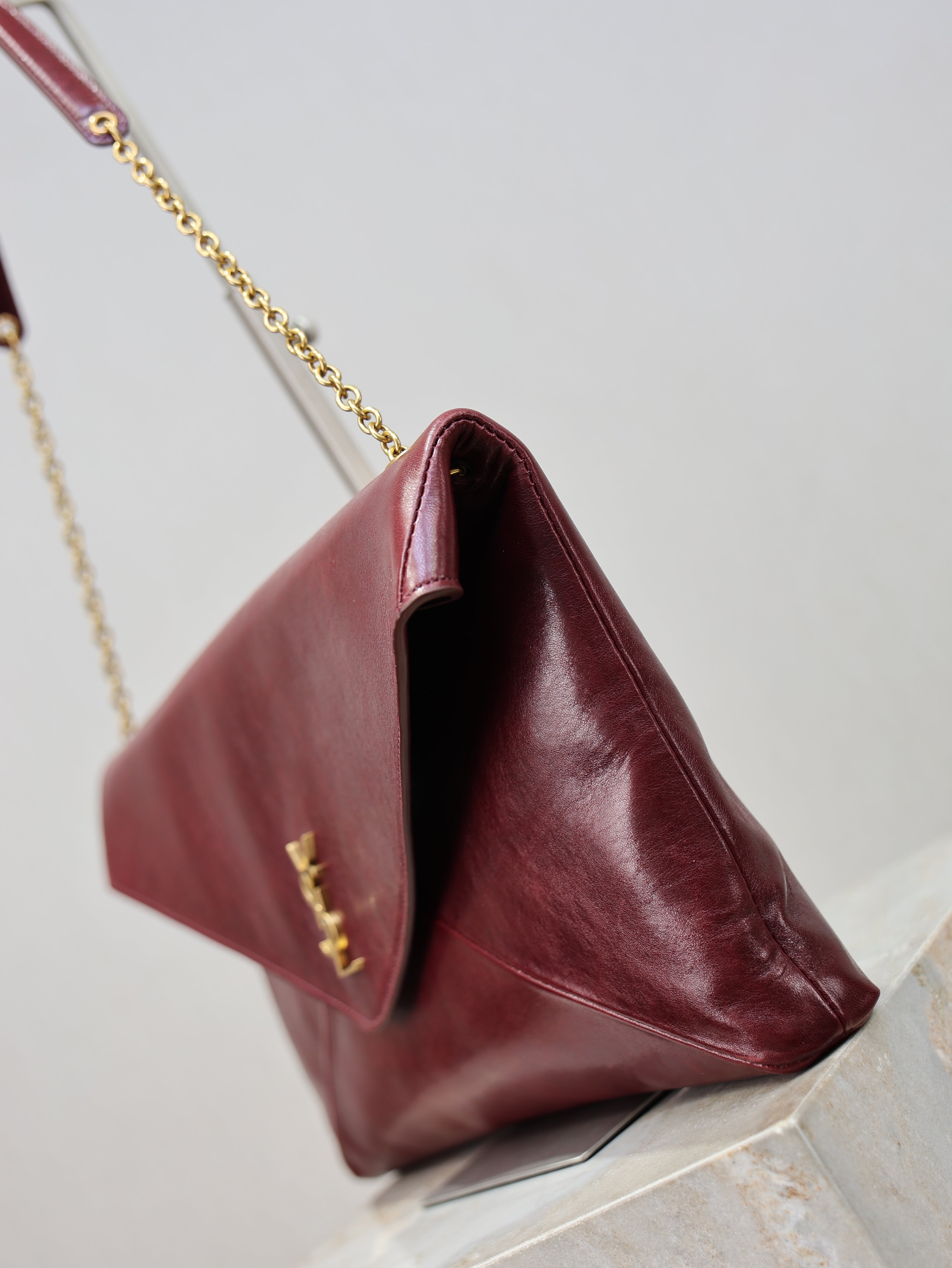 Saint Laurent Cassandre Large Pouch On Chain In Lambskin