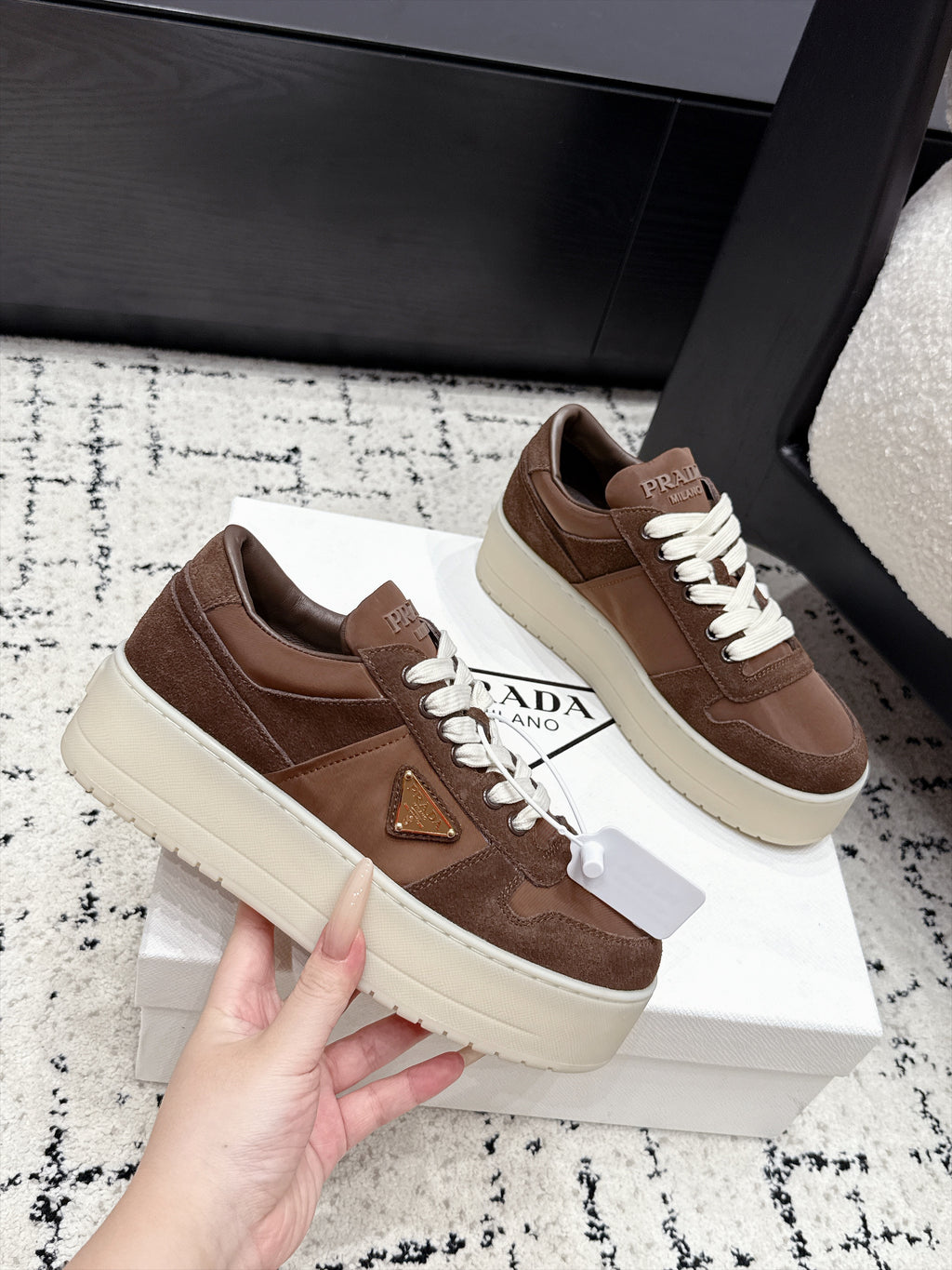 Prada Downtown Bold Re-Nylon And Suede Sneakers