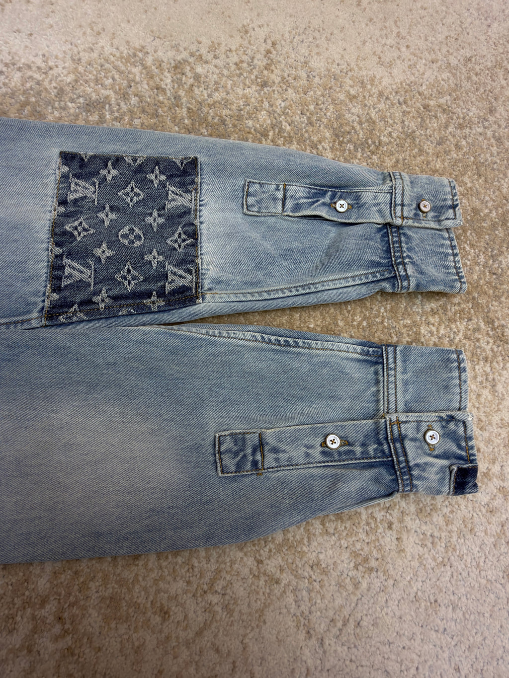 LV 1AK7A6 Signature Patchwork Denim Long-Sleeved Shirt