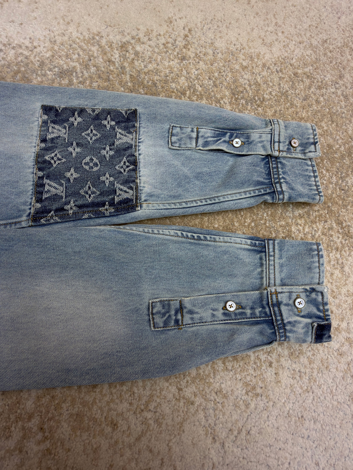 LV 1AK7A6 Signature Patchwork Denim Long-Sleeved Shirt