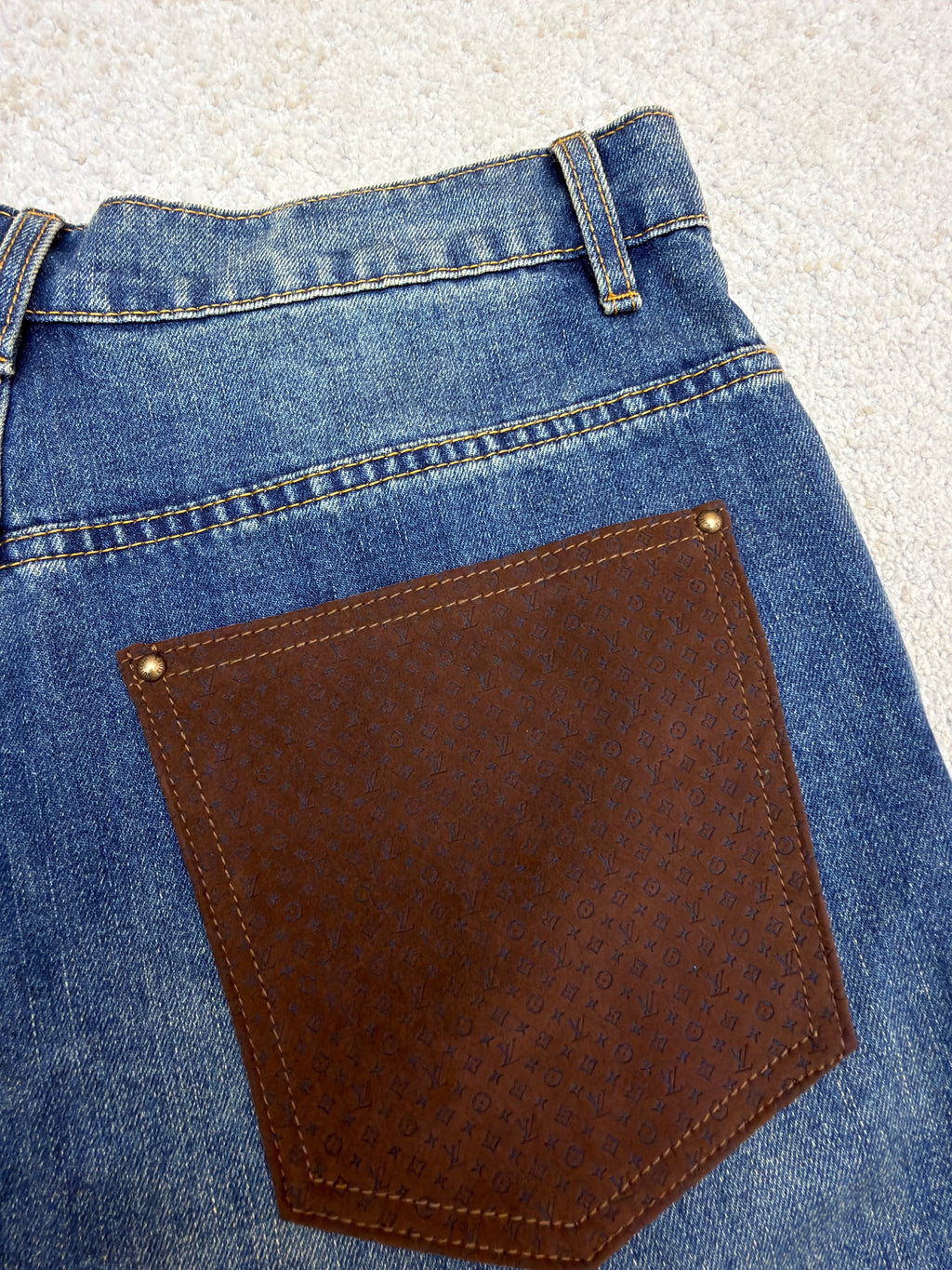 LV 1AJUY4 Denim Skate Pants With Leather Signature Pockets