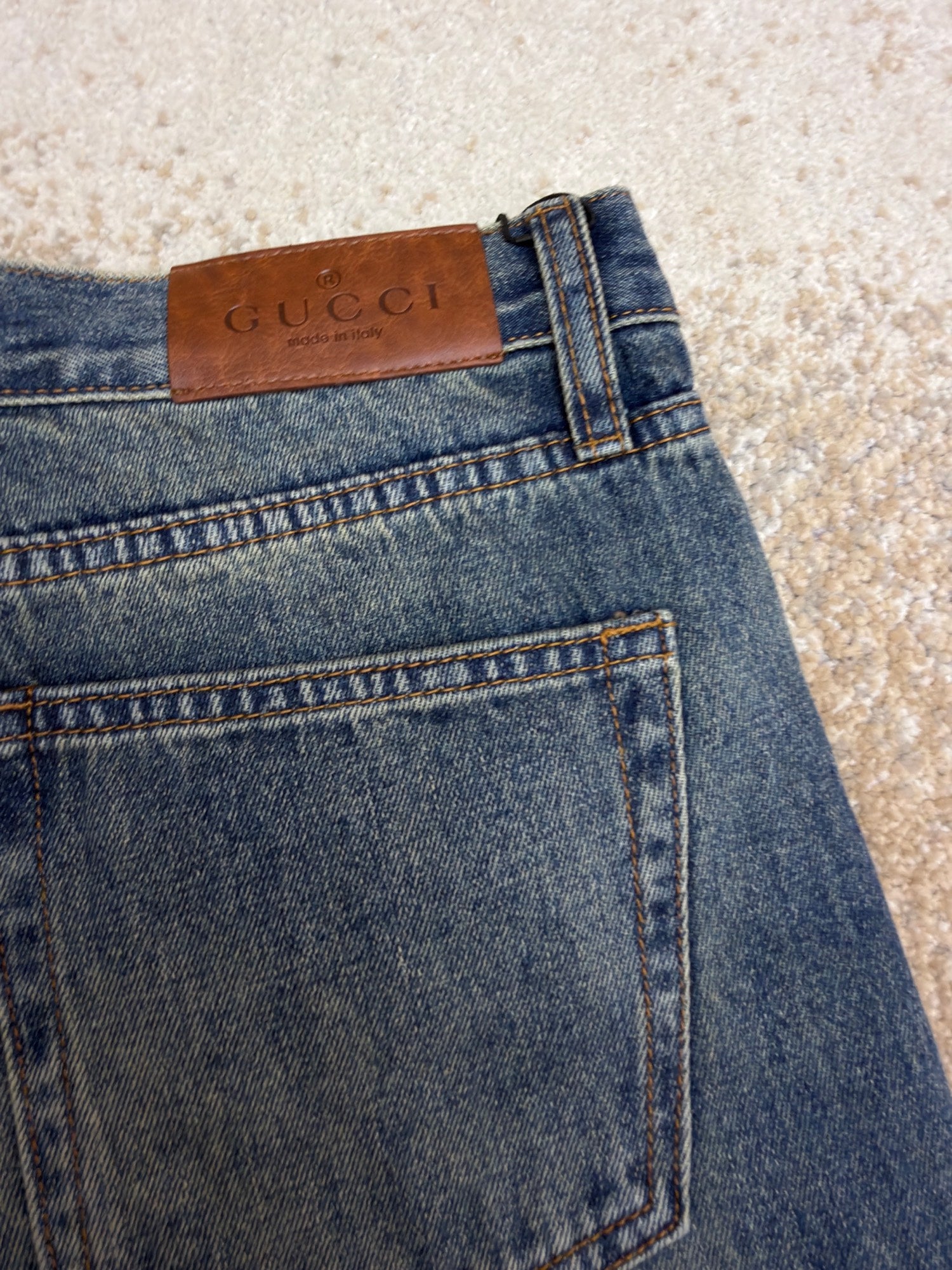 Gucci Cotton Denim Pants With Horsebit Detail