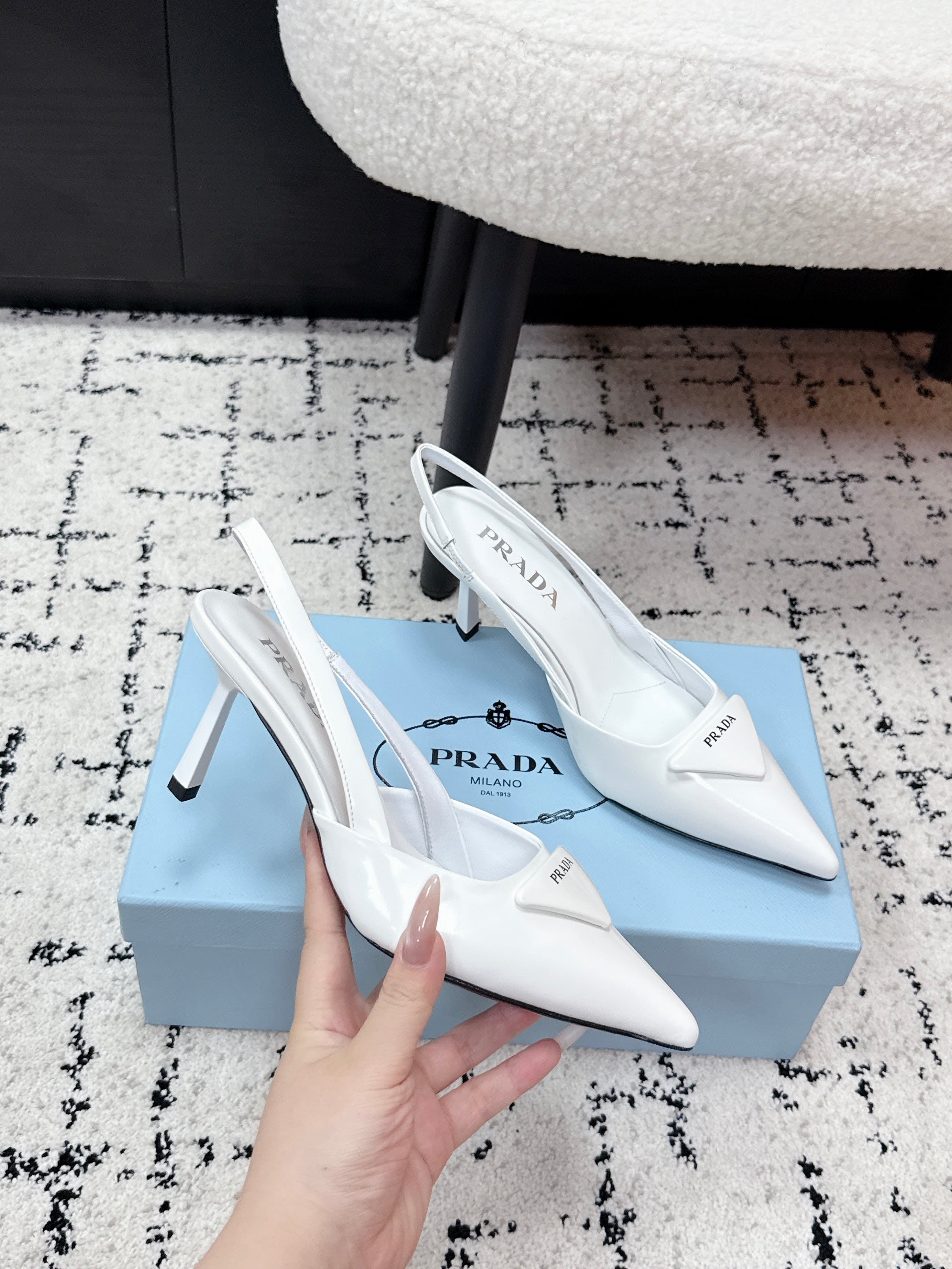 Prada Triangle Slingback Pump in Patent Calfskin