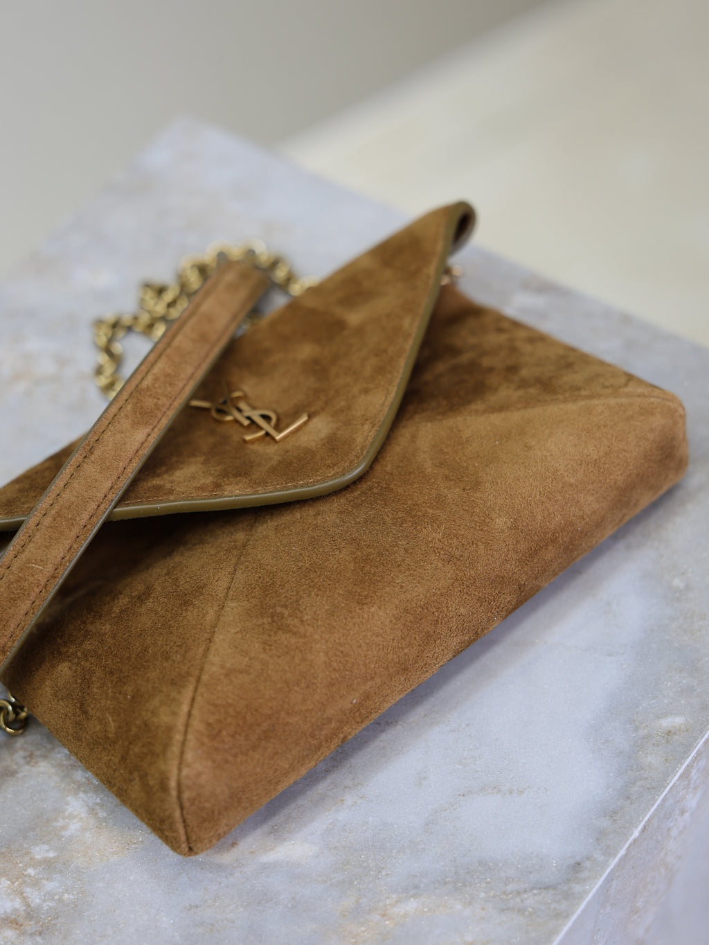 Saint Laurent Cassandre Small Chain Pouch In Suede