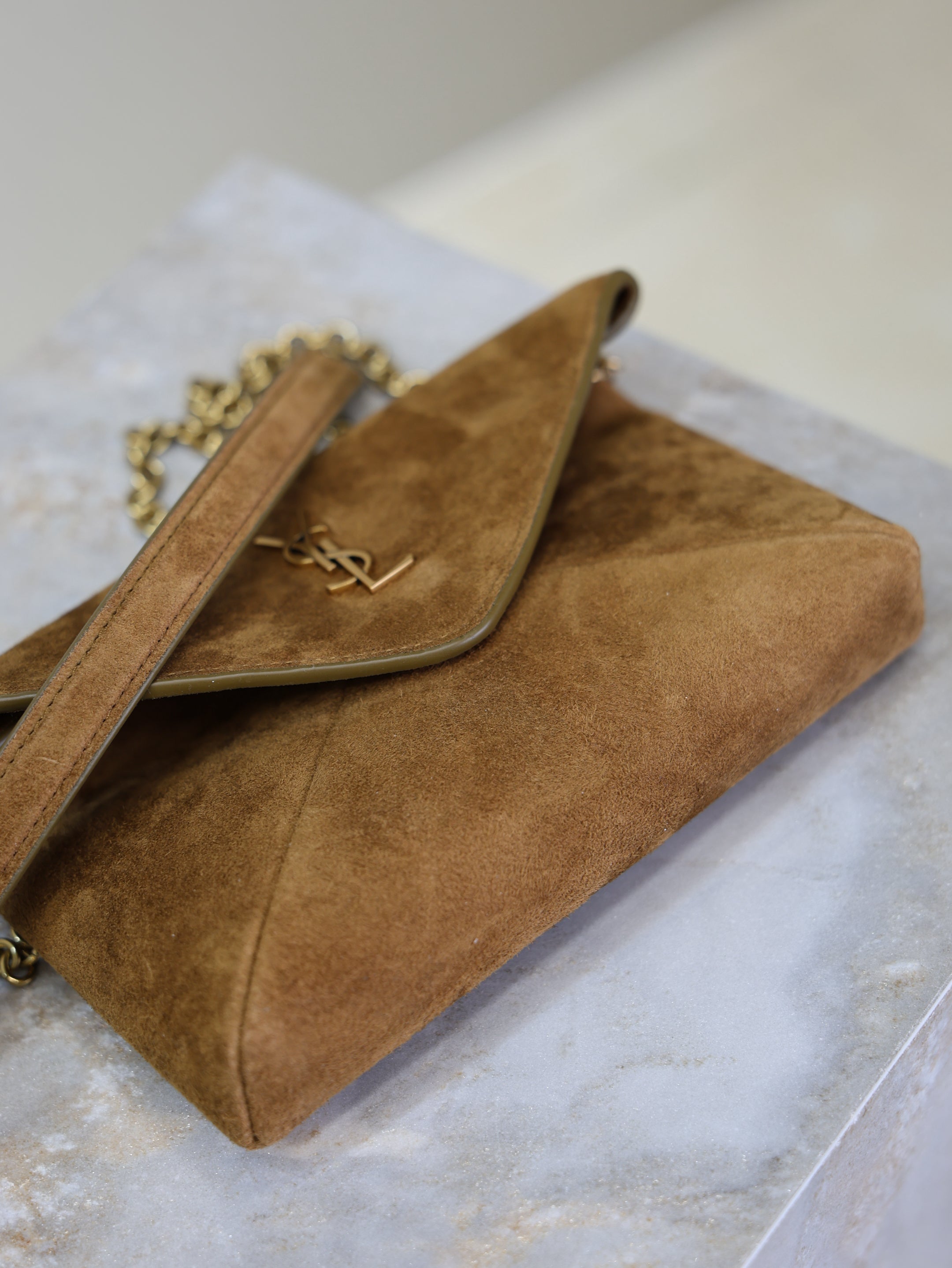 Saint Laurent Cassandre Small Chain Pouch In Suede