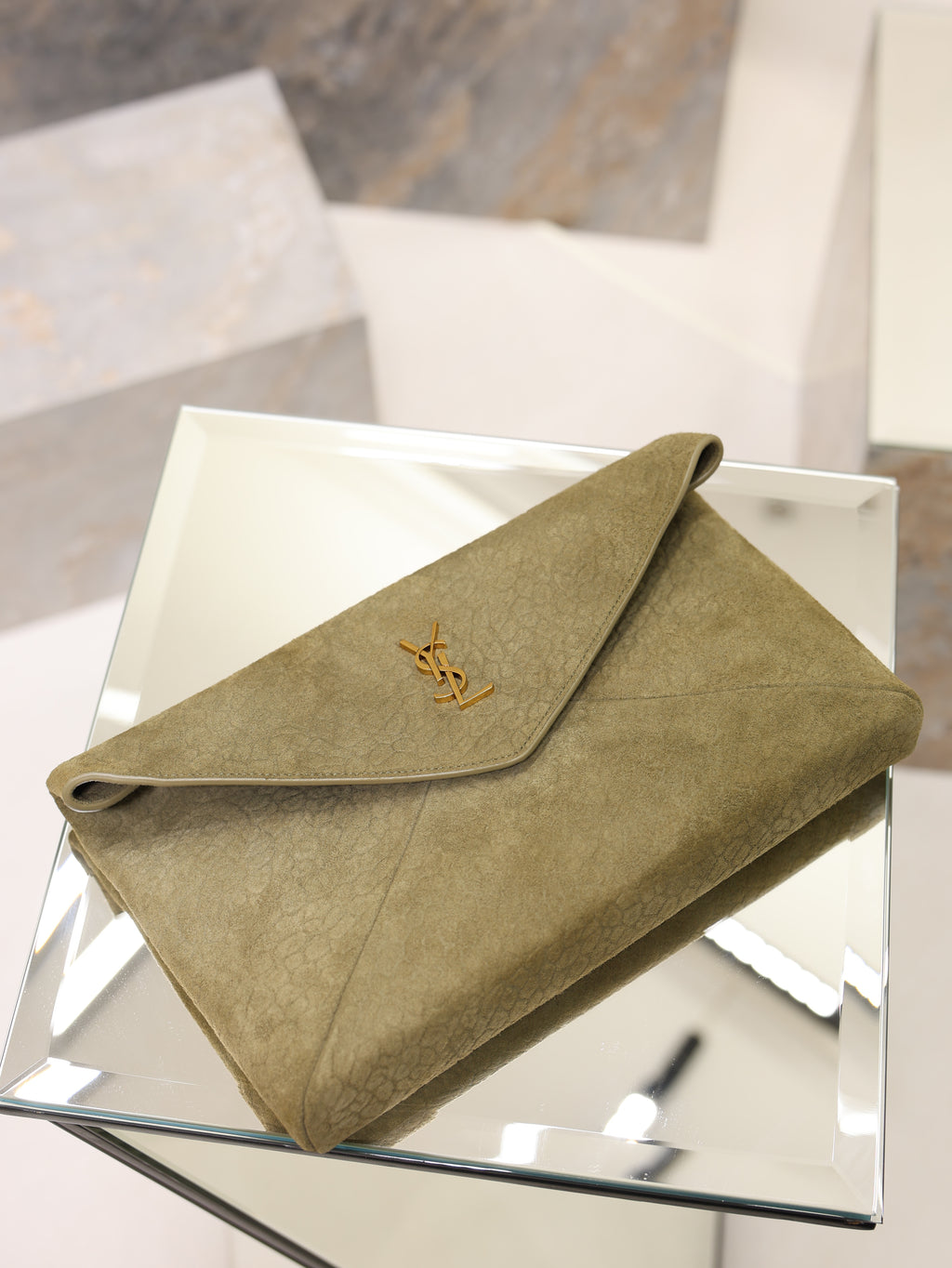 Saint Laurent Cassandre Large Envelope Pouch In Nubuck