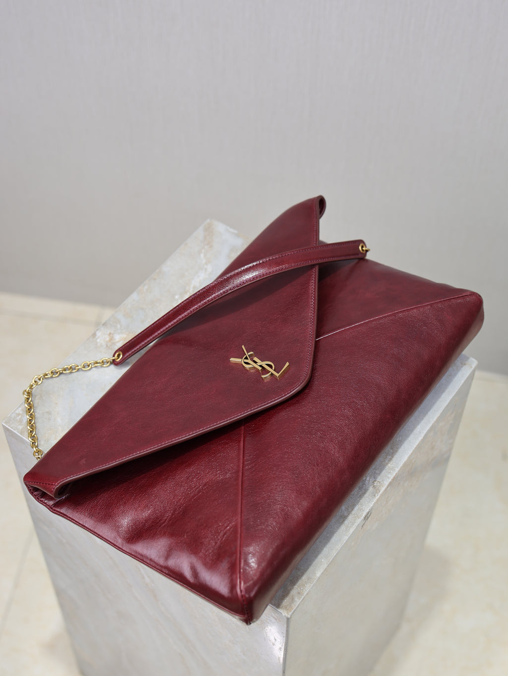 Saint Laurent Cassandre Large Pouch On Chain In Lambskin