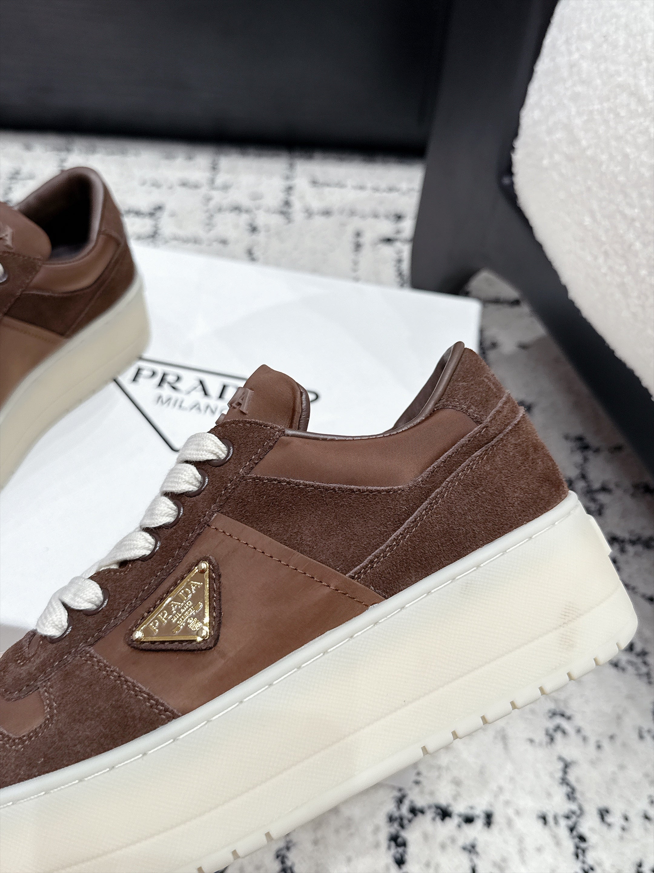 Prada Downtown Bold Re-Nylon And Suede Sneakers