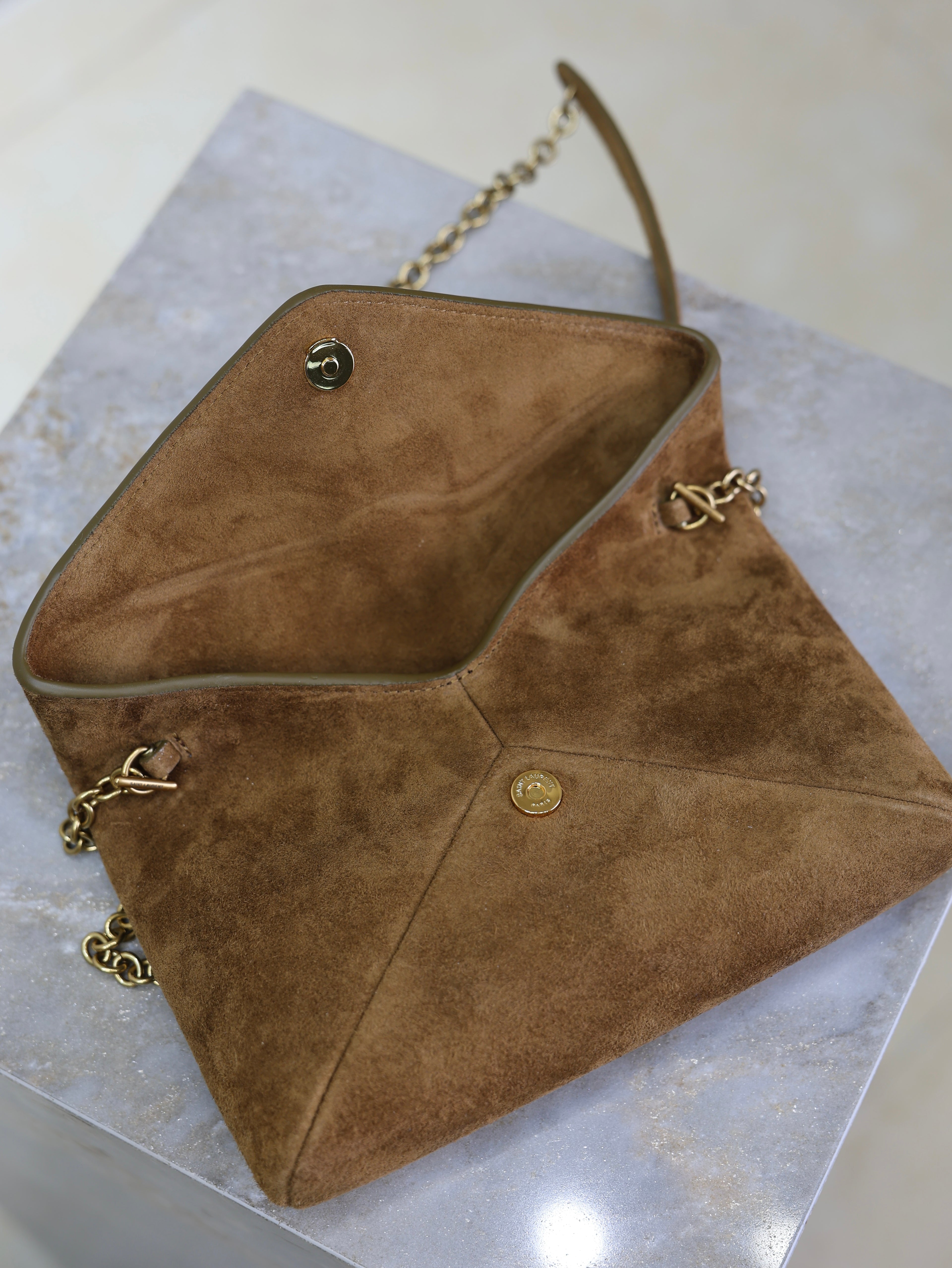 Saint Laurent Cassandre Small Chain Pouch In Suede