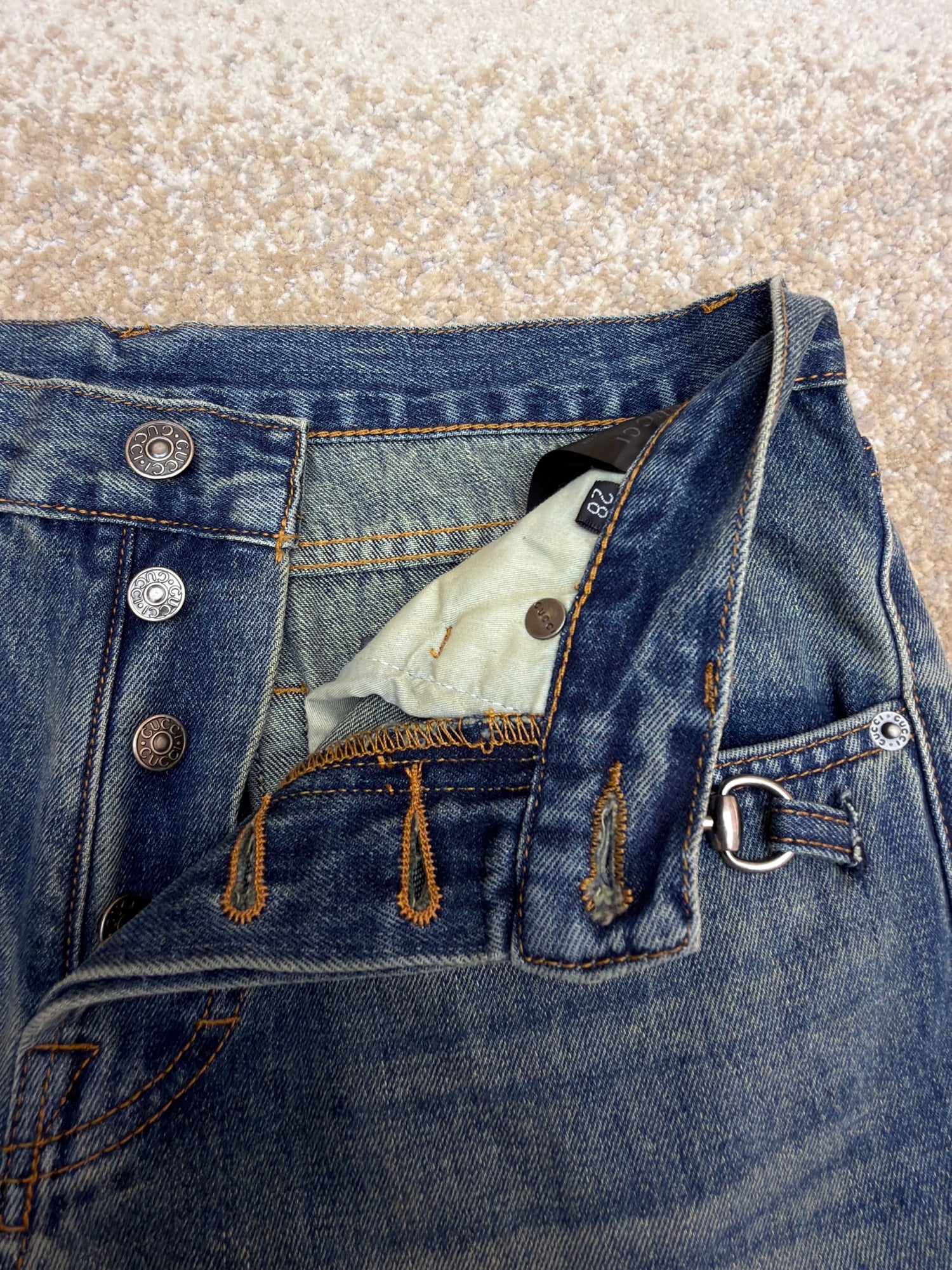 Gucci Cotton Denim Pants With Horsebit Detail