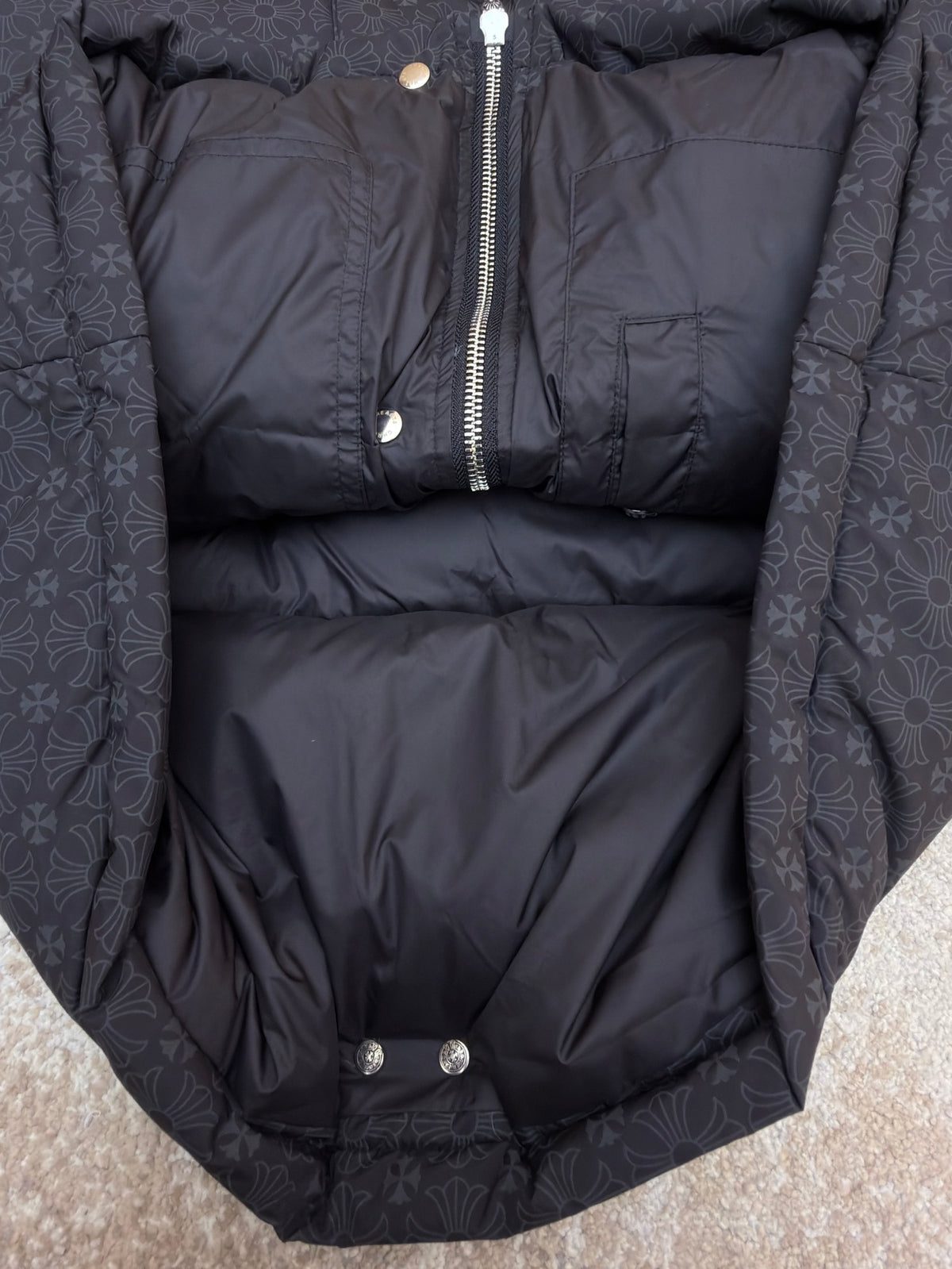 Chrome Hearts Black Monogram Print Down Puffer Jacket