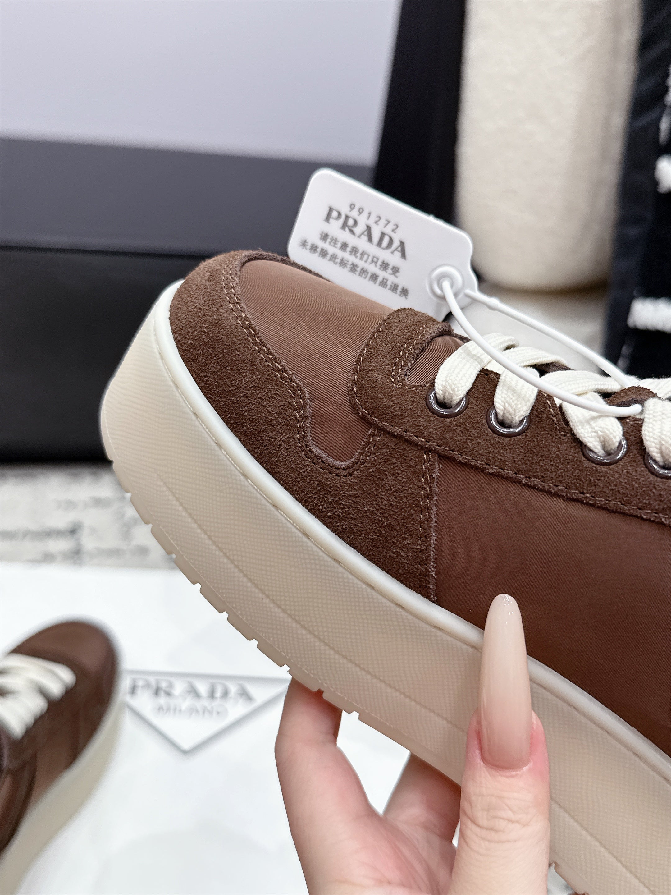 Prada Downtown Bold Re-Nylon And Suede Sneakers