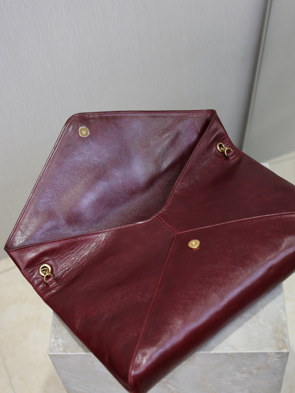 Saint Laurent Cassandre Large Pouch On Chain In Lambskin