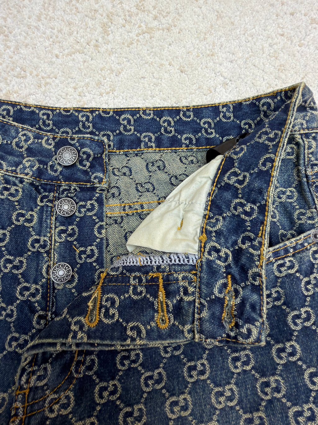 Gucci GG Cotton Denim Jacquard Pants