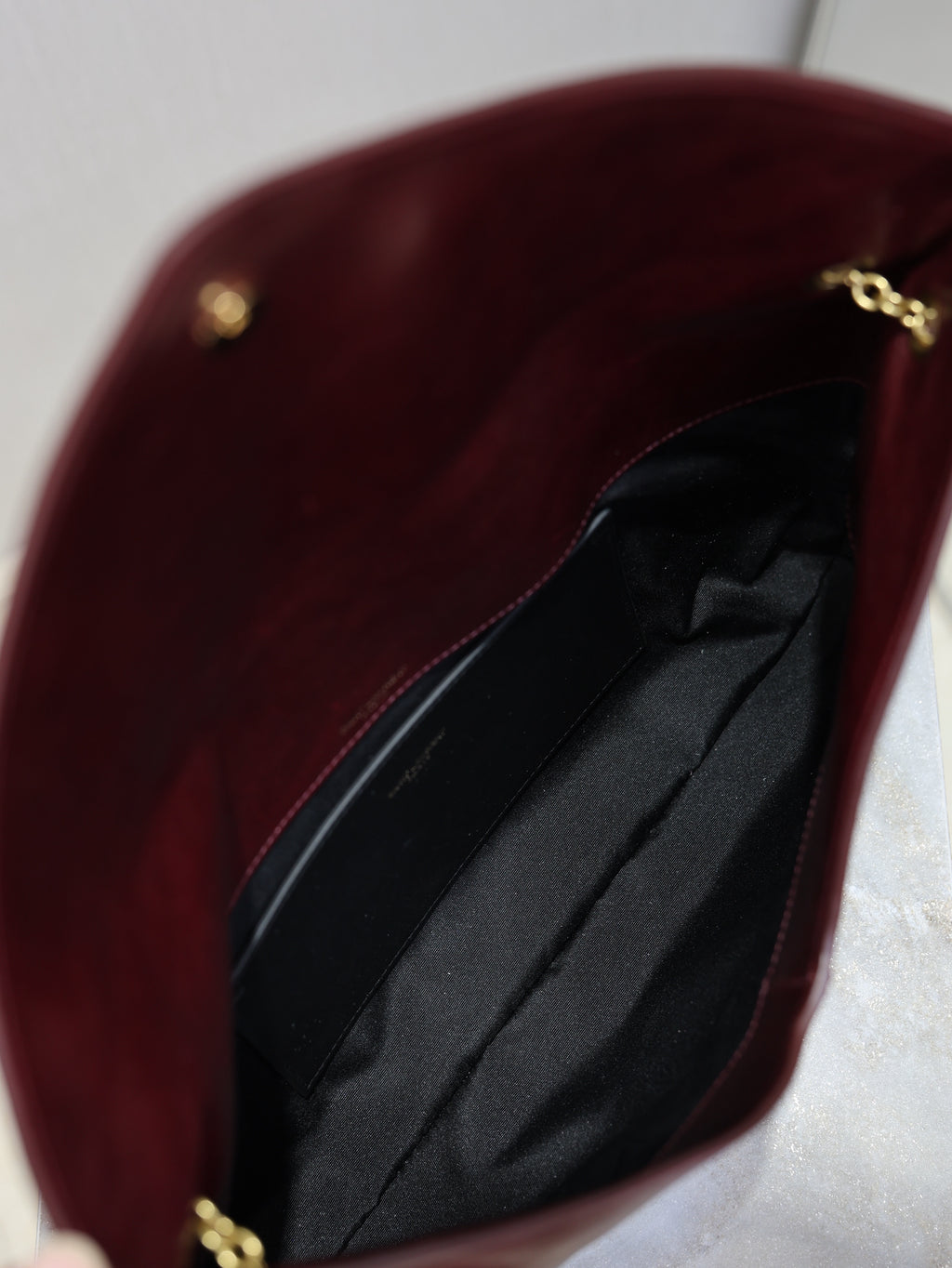 Saint Laurent Cassandre Large Pouch On Chain In Lambskin