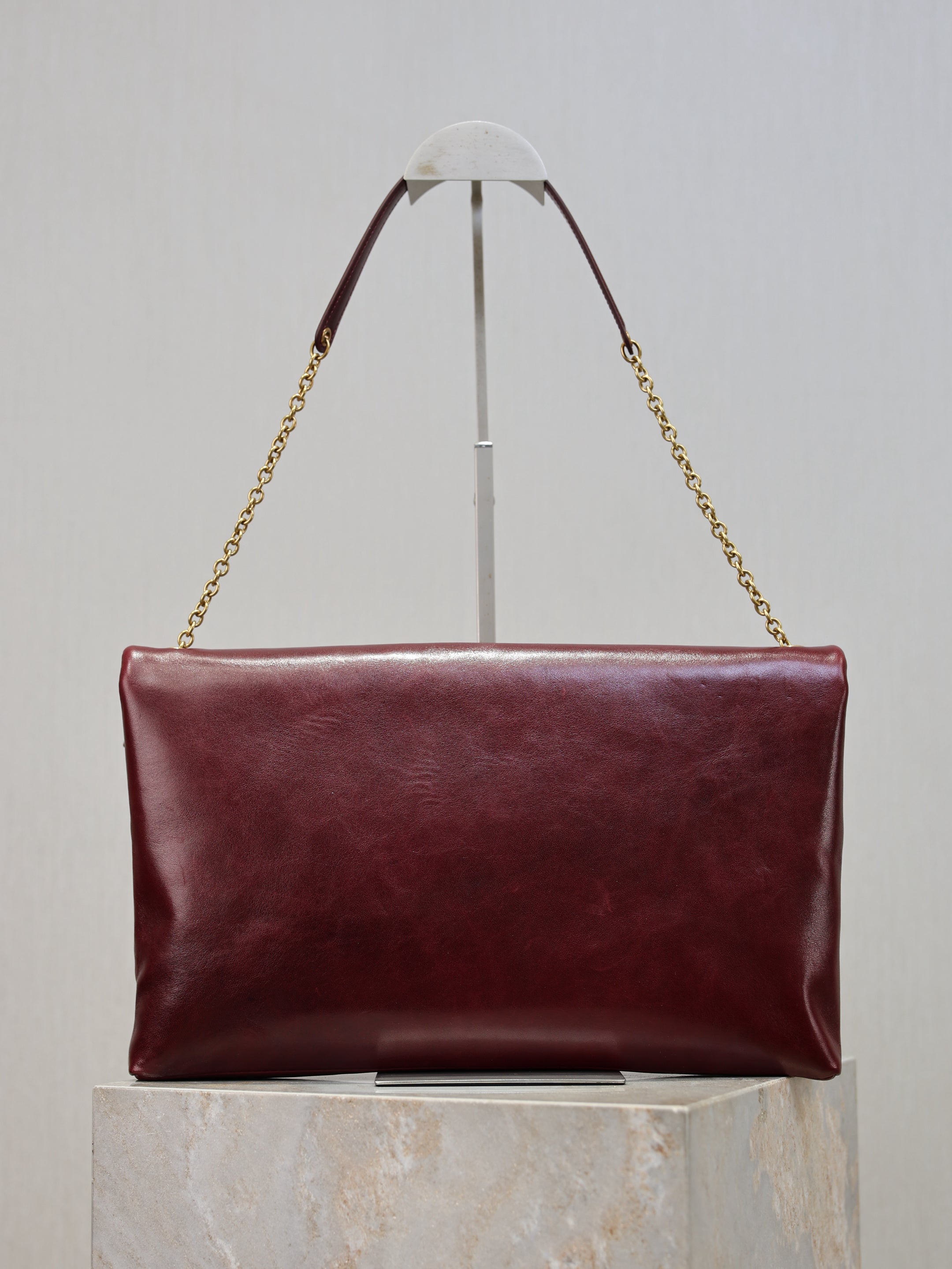 Saint Laurent Cassandre Large Pouch On Chain In Lambskin