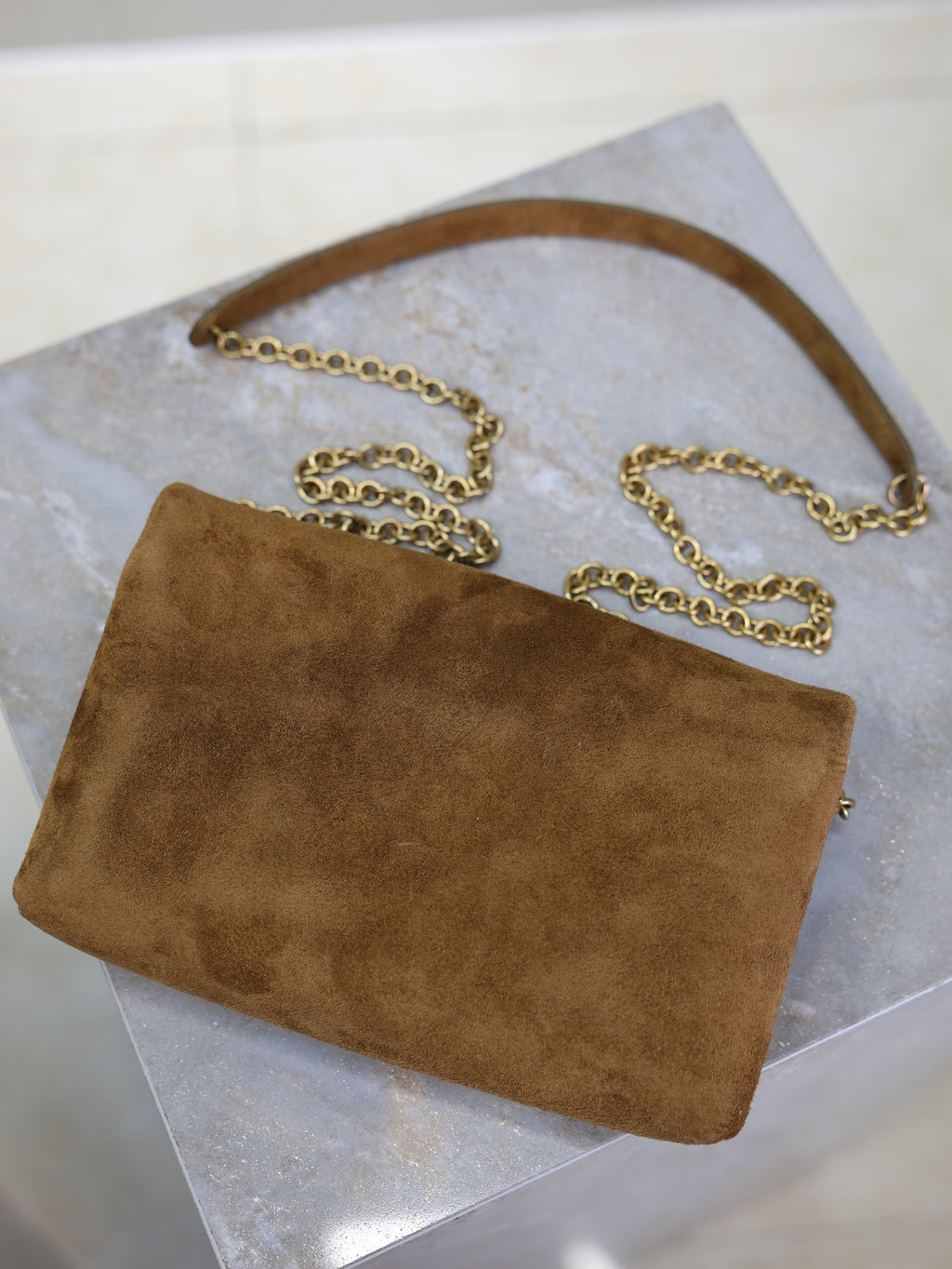 Saint Laurent Cassandre Small Chain Pouch In Suede