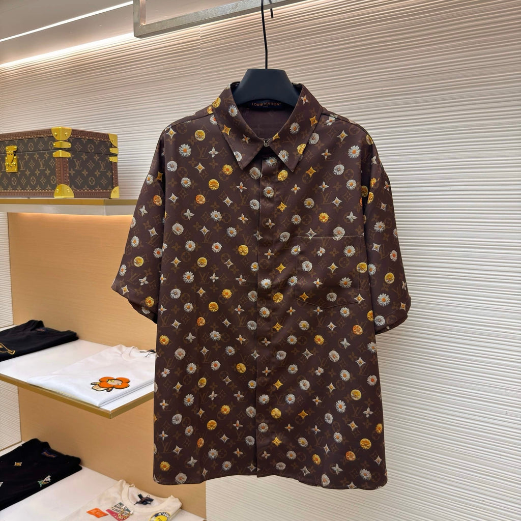 LV 1AJRJ7 Monogram Printed Short-Sleeved Silk Shirt