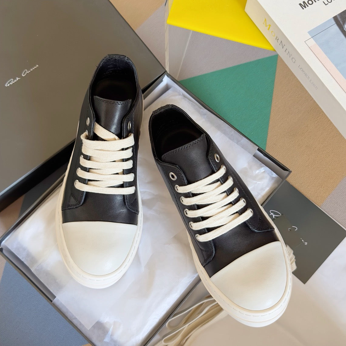 Rick Owens Lace-Up Low Sneakers in Calf