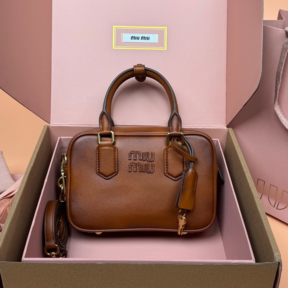 Miu Miu Arcadie Leather BagiReimagined In Aged-Effect Soft Calf Leather