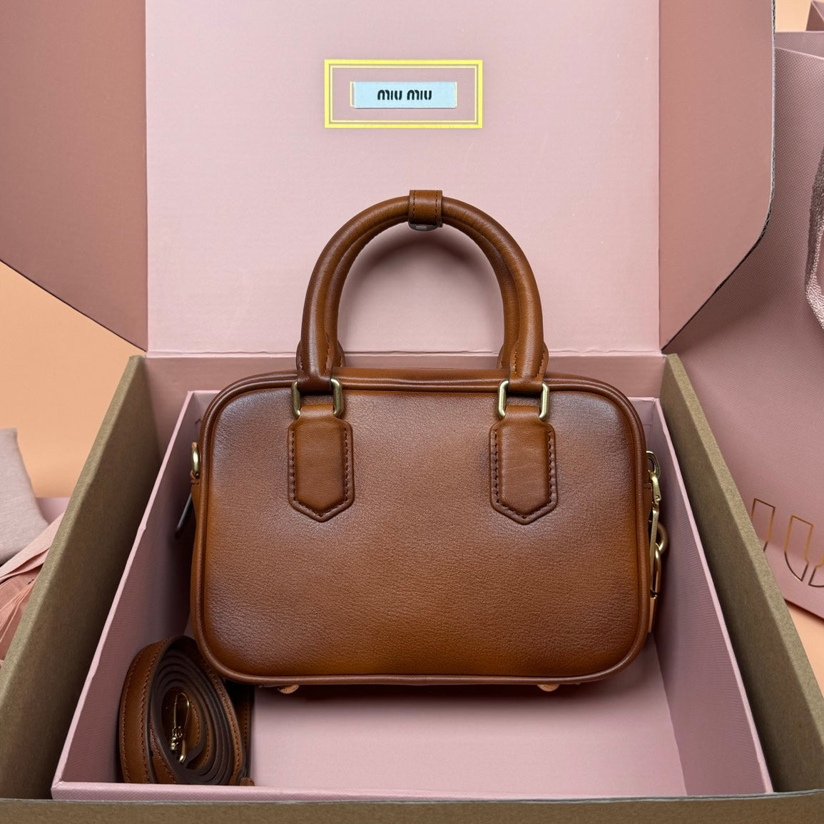 Miu Miu Arcadie Leather BagiReimagined In Aged-Effect Soft Calf Leather