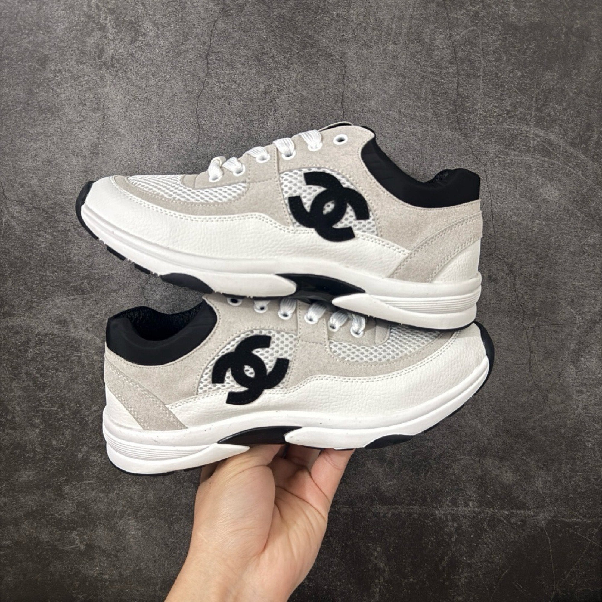 Chanel Trainer Sneakers in Mesh and Calfskin