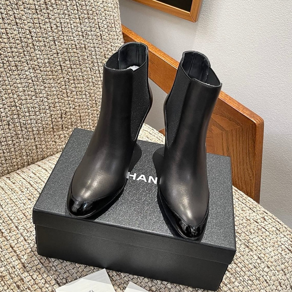 Chanel Short Boots in Lambskin & Patent Calfskin