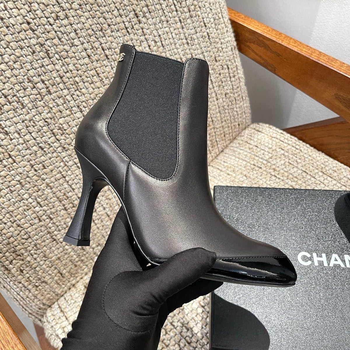Chanel Short Boots in Lambskin & Patent Calfskin