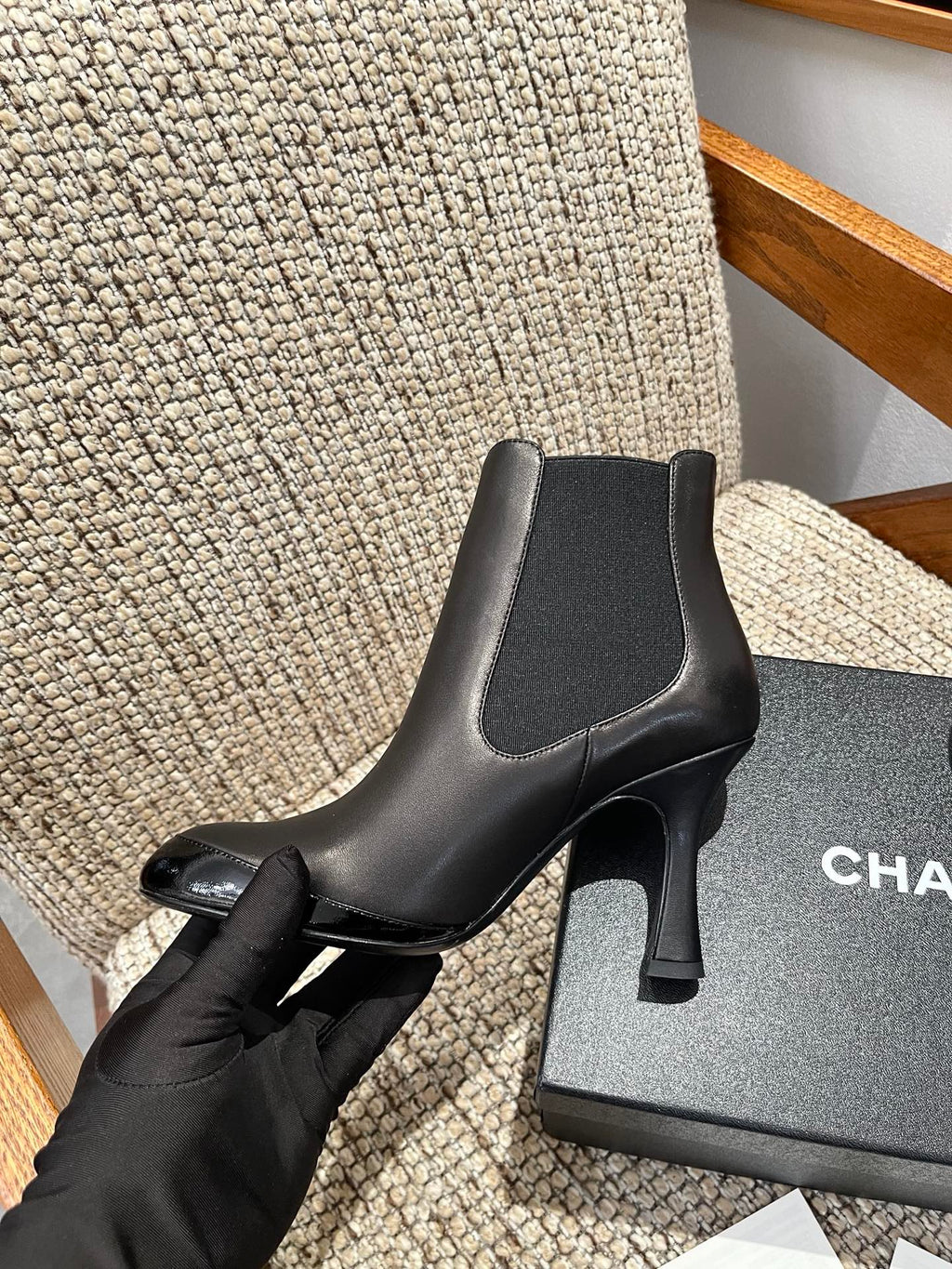 Chanel Short Boots in Lambskin & Patent Calfskin