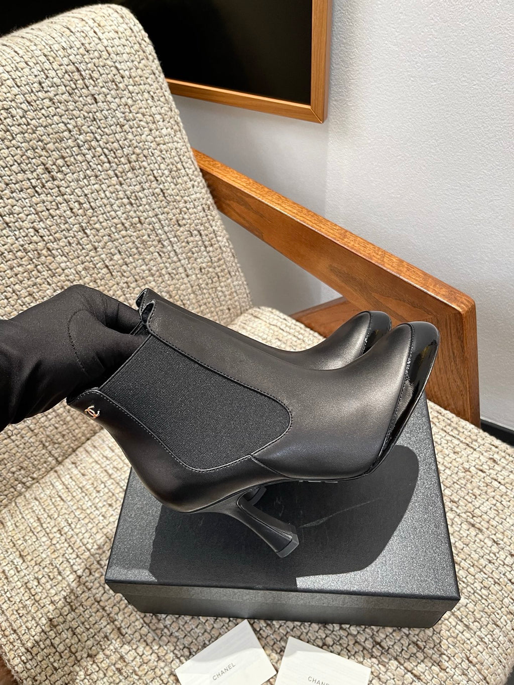 Chanel Short Boots in Lambskin & Patent Calfskin