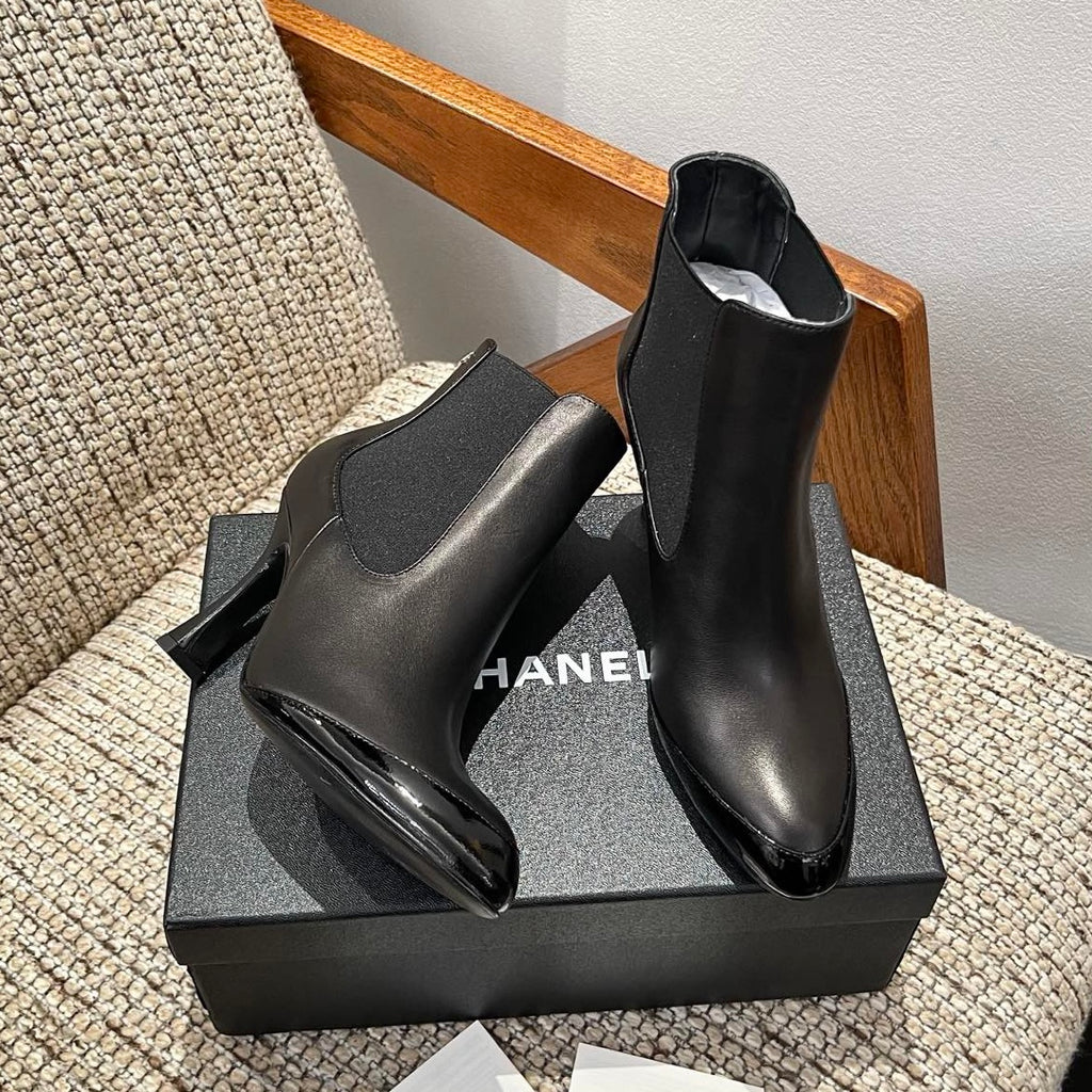 Chanel Short Boots in Lambskin & Patent Calfskin