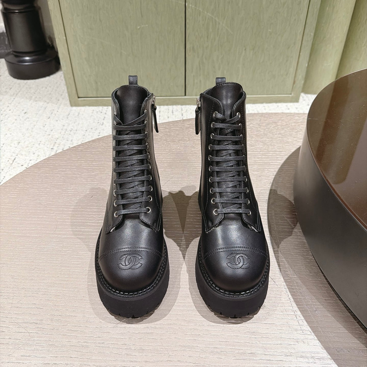 Chanel Interlocking CC Logo Combat Boots in Calfskin