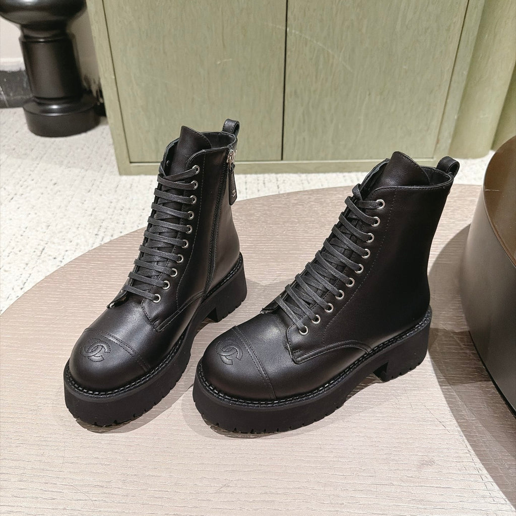 Chanel Interlocking CC Logo Combat Boots in Calfskin