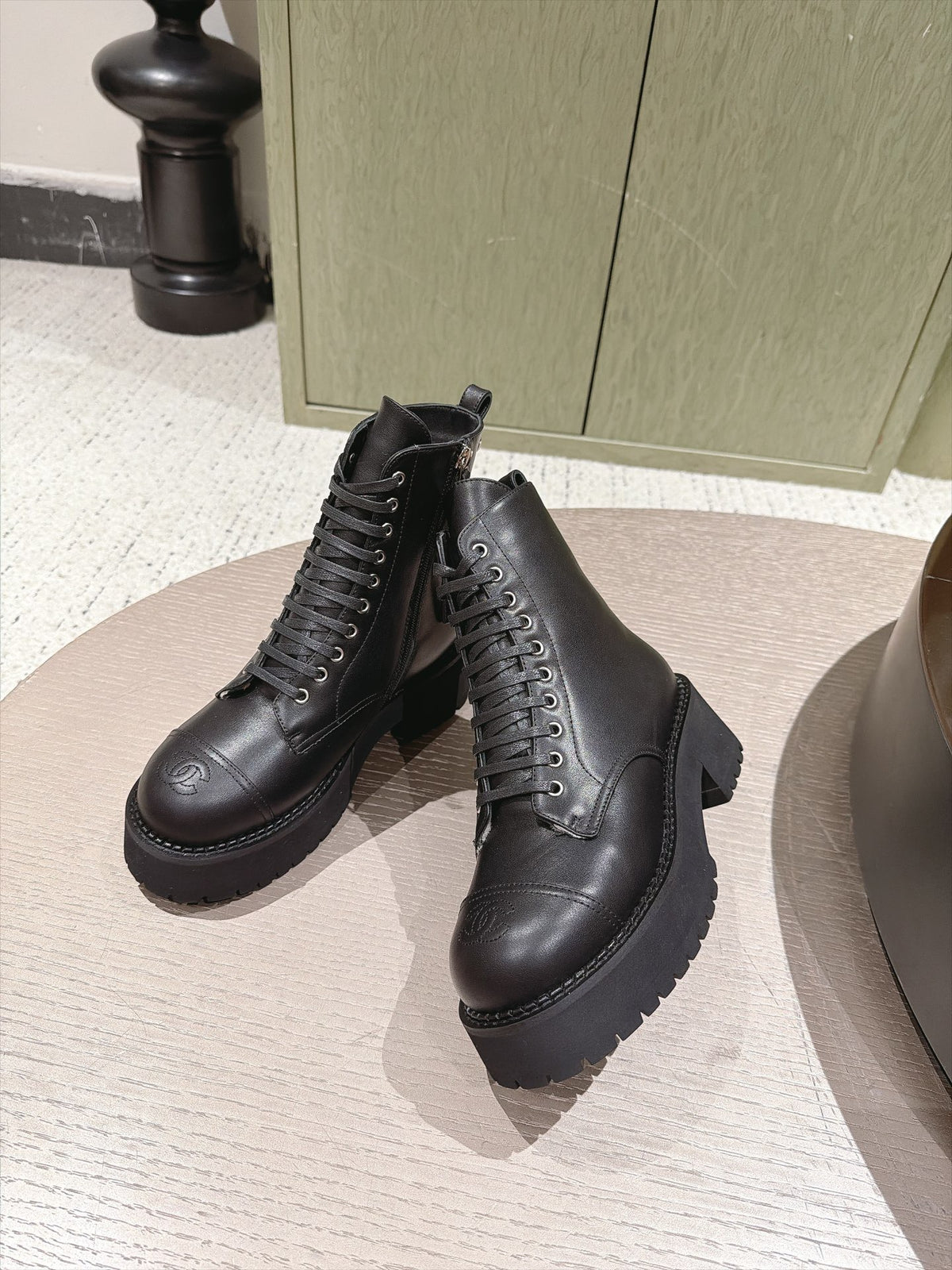 Chanel Interlocking CC Logo Combat Boots in Calfskin