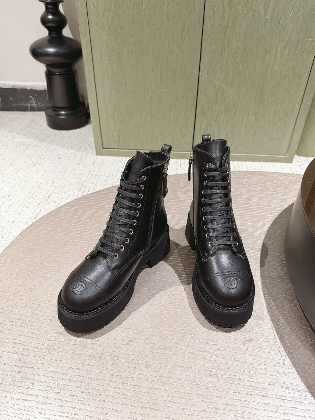 Chanel Interlocking CC Logo Combat Boots in Calfskin