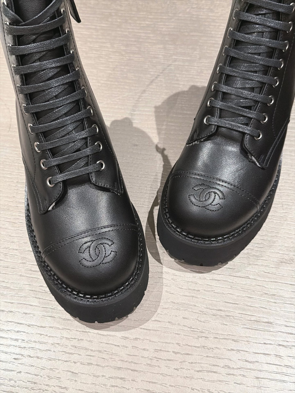 Chanel Interlocking CC Logo Combat Boots in Calfskin