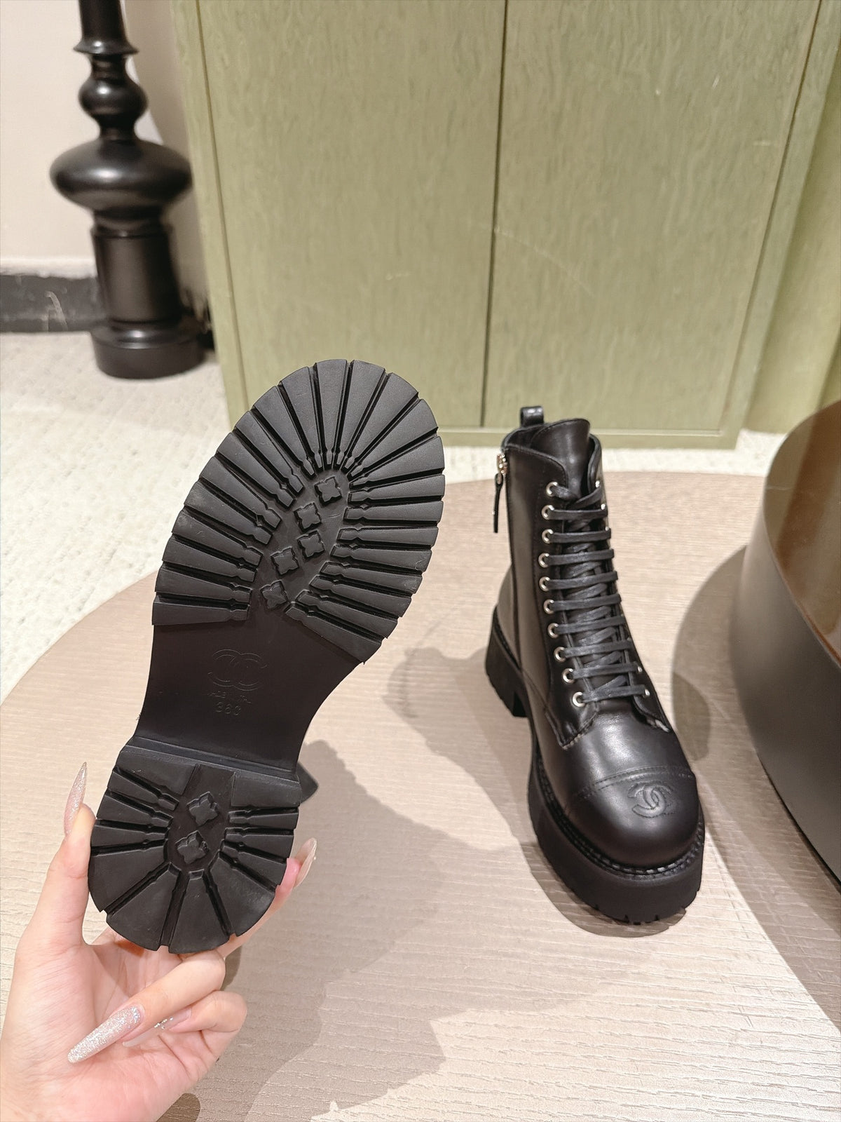 Chanel Interlocking CC Logo Combat Boots in Calfskin