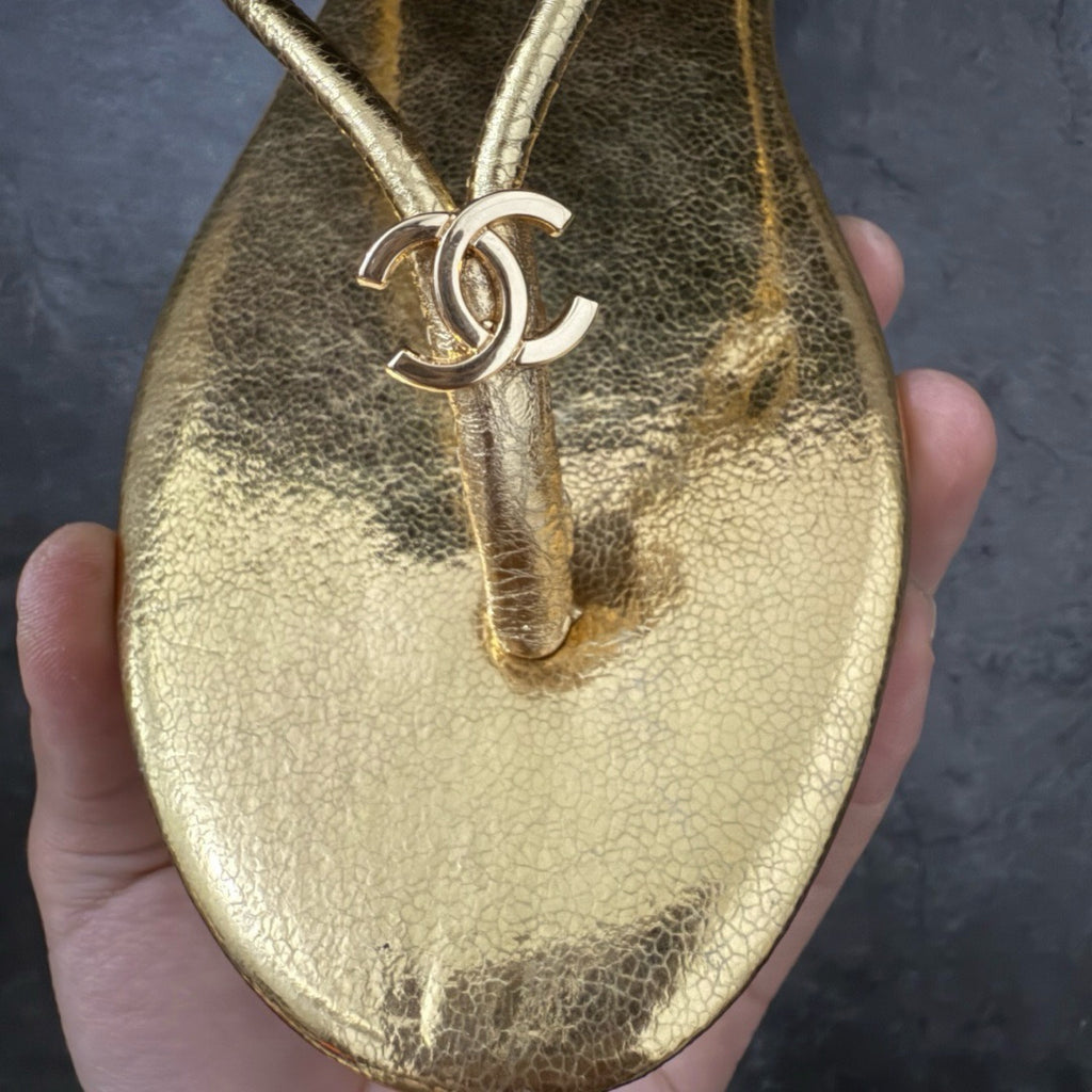 Chanel Thongs in Crackled Laminated Calfskin