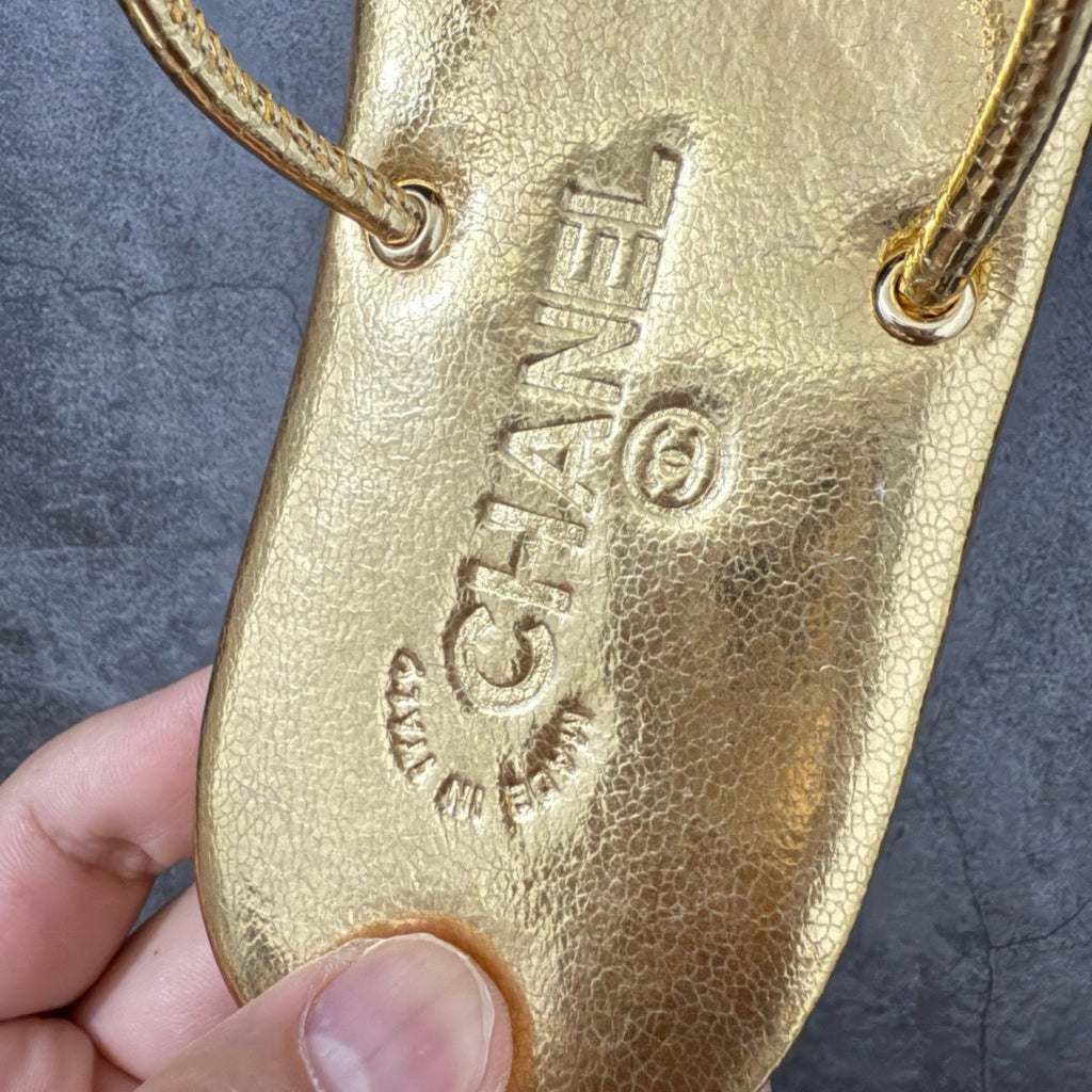 Chanel Thongs in Crackled Laminated Calfskin