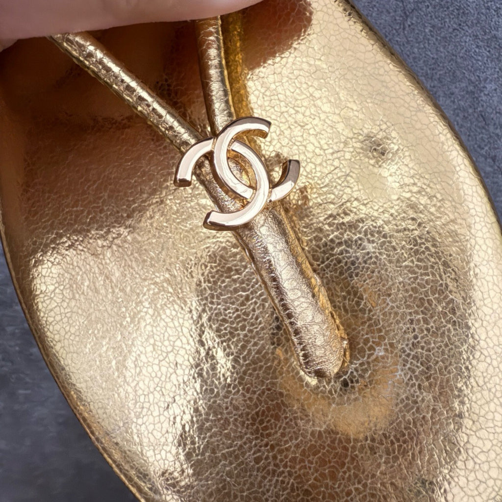 Chanel Thongs in Crackled Laminated Calfskin