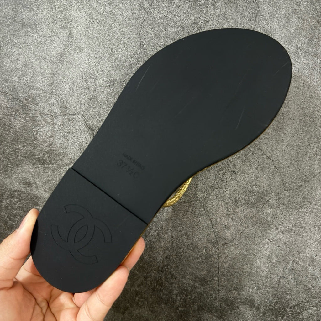 Chanel Thongs in Crackled Laminated Calfskin
