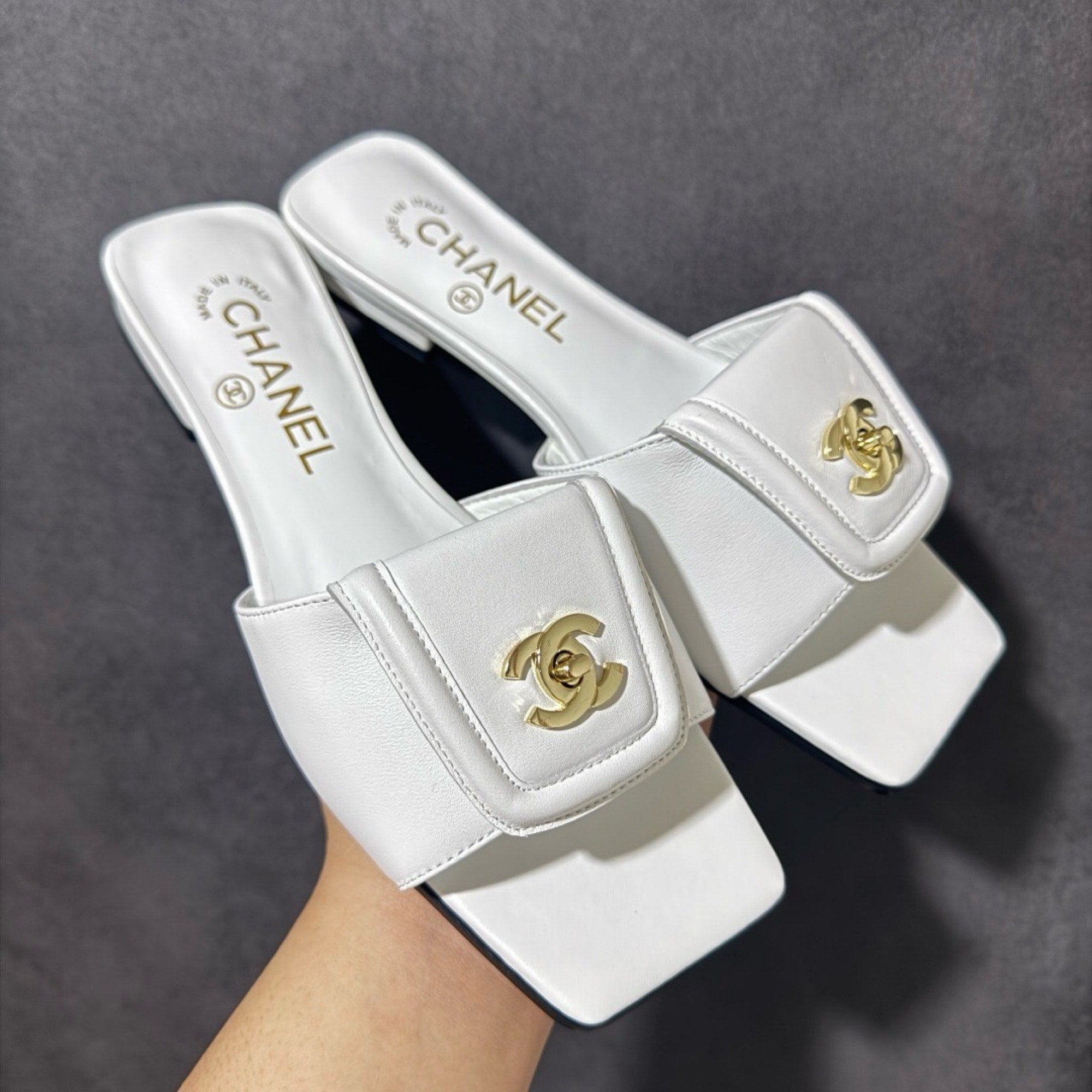 Chanel CC Turnlock Mules In Lambskin