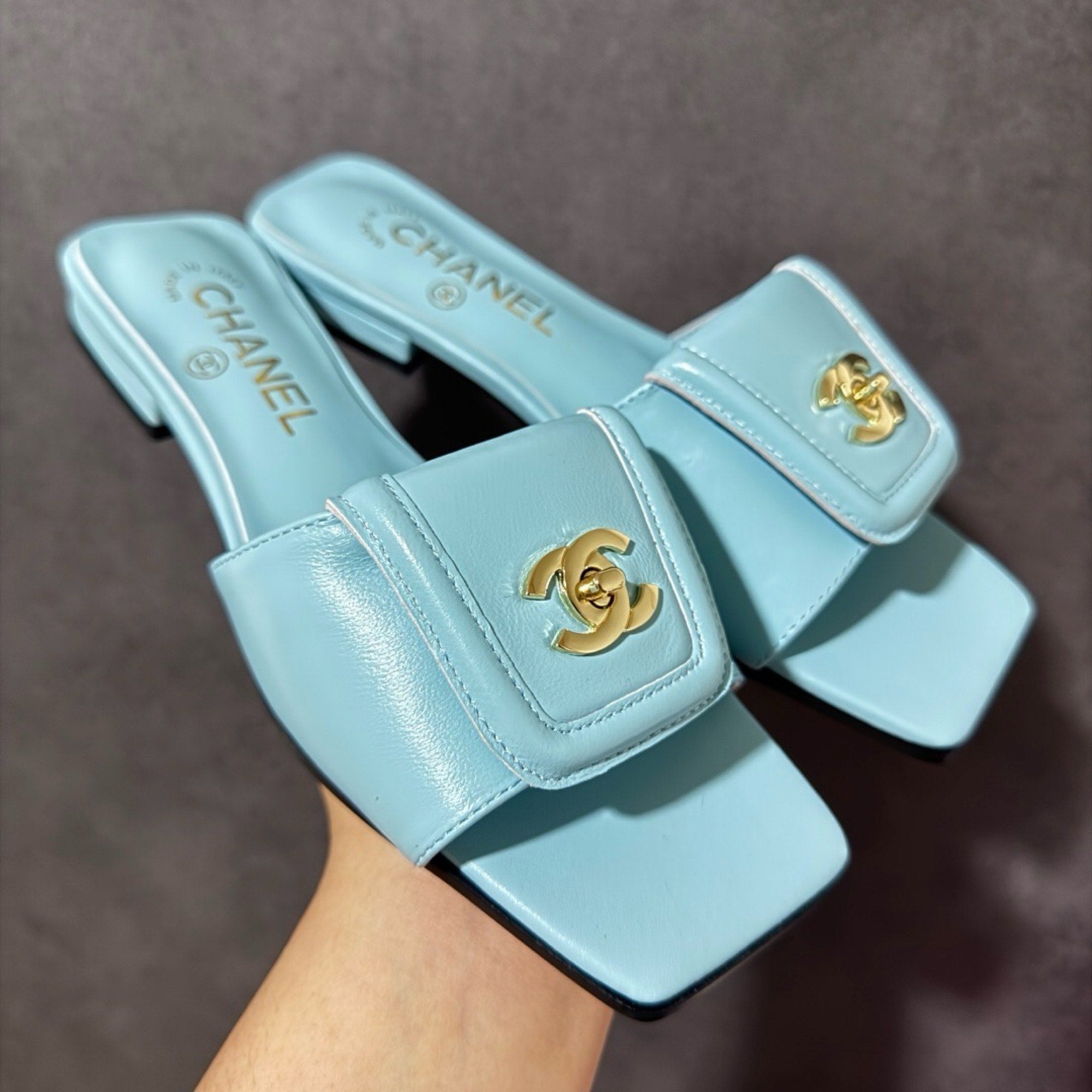 Chanel CC Turnlock Mules In Lambskin