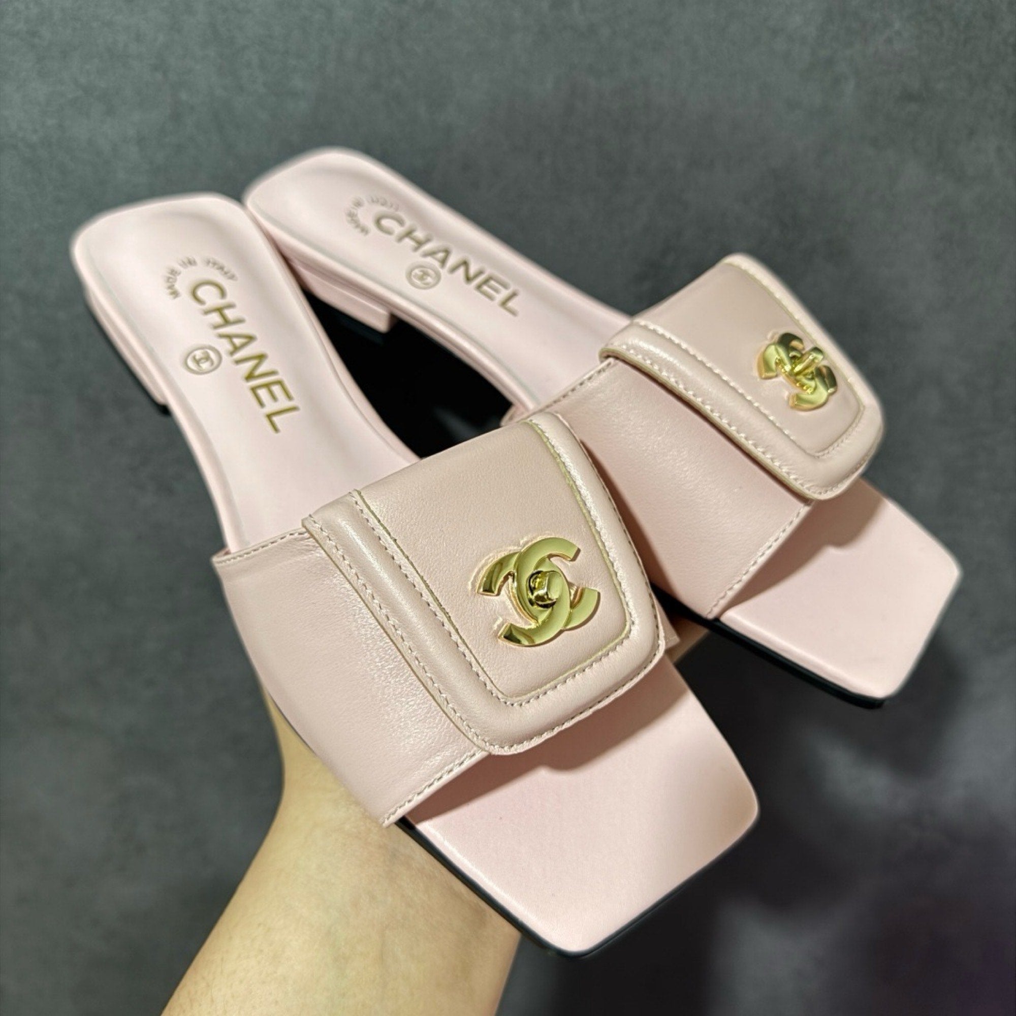 Chanel CC Turnlock Mules In Lambskin