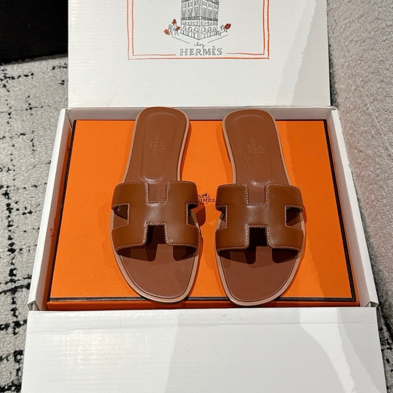 Hermes Oran Sandals in Smooth Calfskin