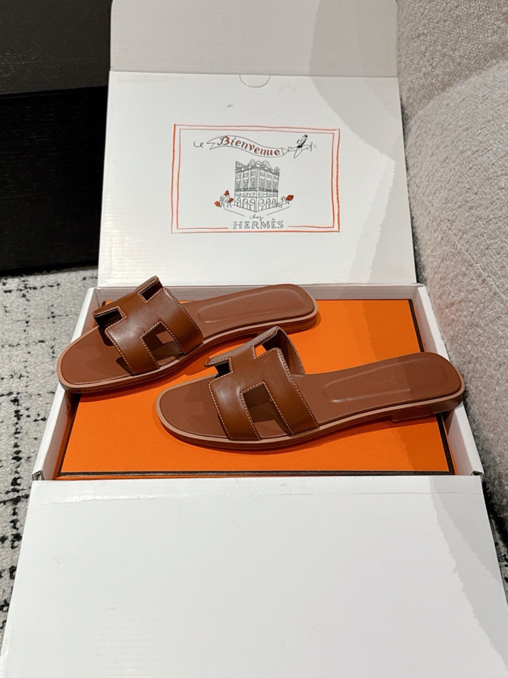 Hermes Oran Sandals in Smooth Calfskin